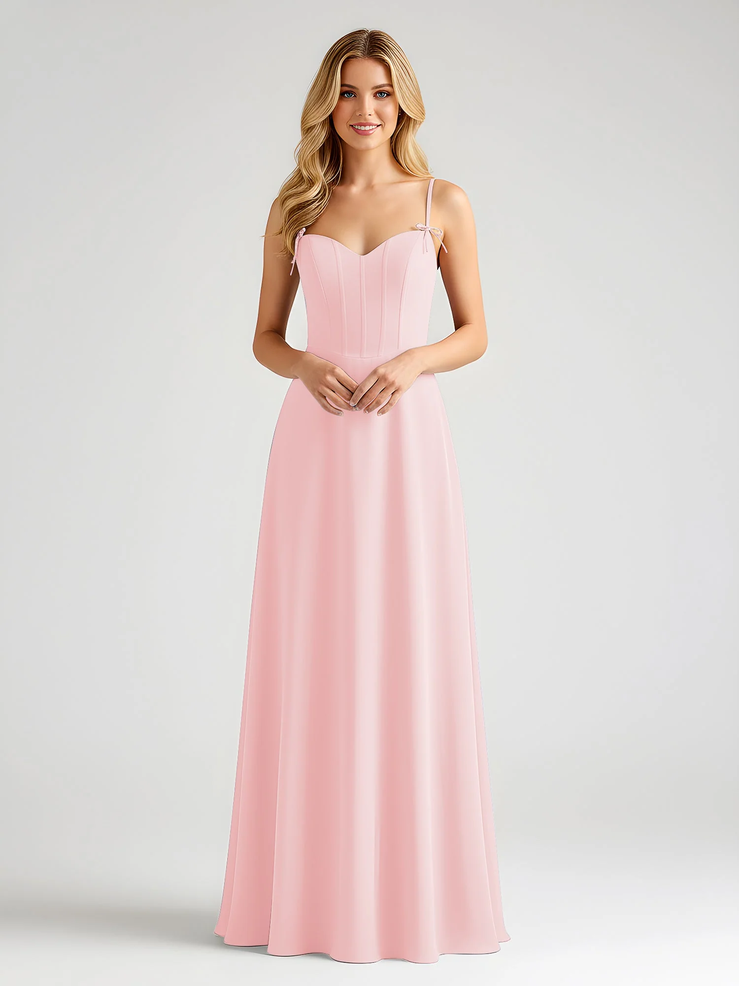 Spaghettiträger A-Linie Maxi Kleid mit Schleife Detail Zartrosa