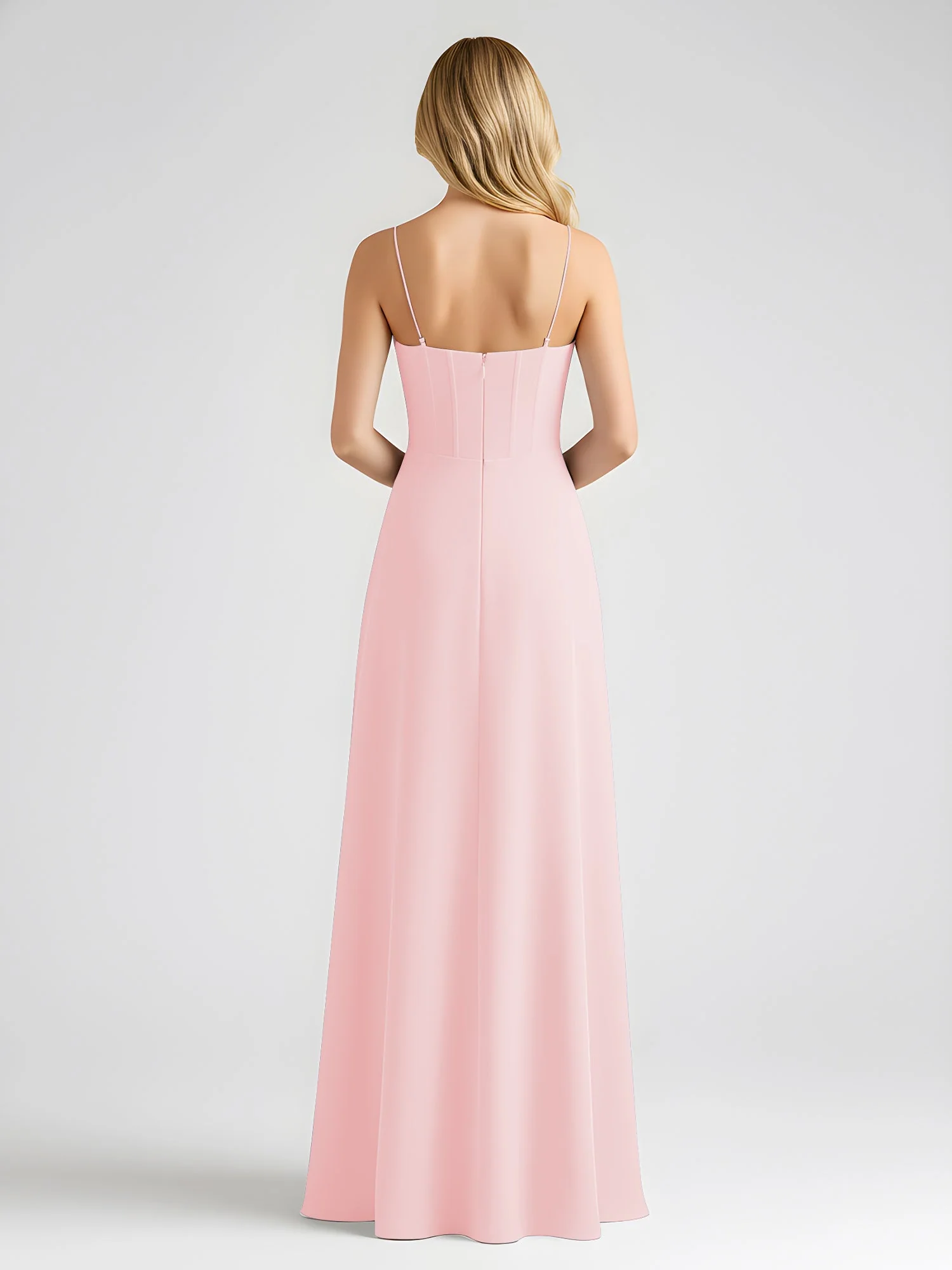 Spaghettiträger A-Linie Maxi Kleid mit Schleife Detail Zartrosa - Image 2