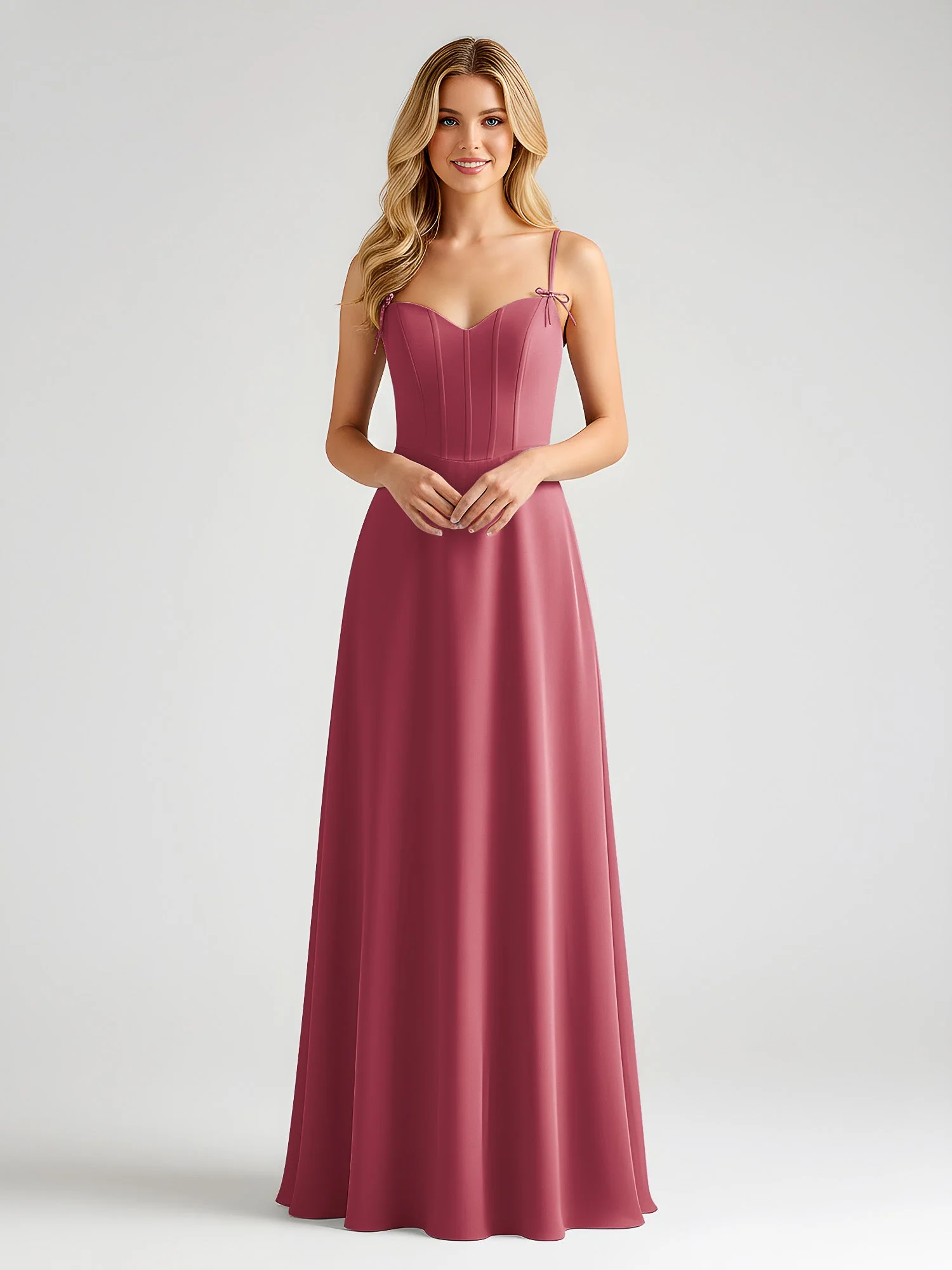 Spaghettiträger A-Linie Maxi Kleid mit Schleife Detail Zimtrose