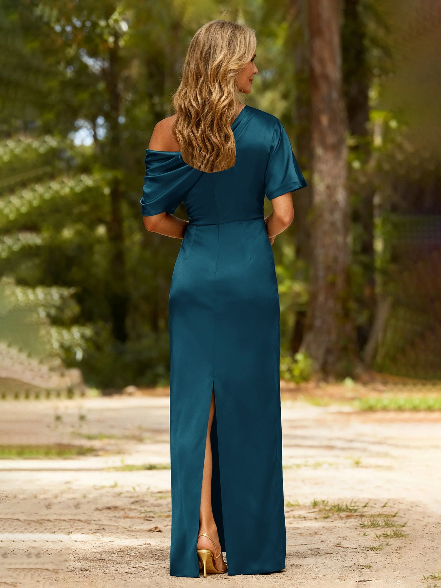 Plissee Eine Schulter Etui Kleid mit Rückenschlitz Tinte Blau - Image 2