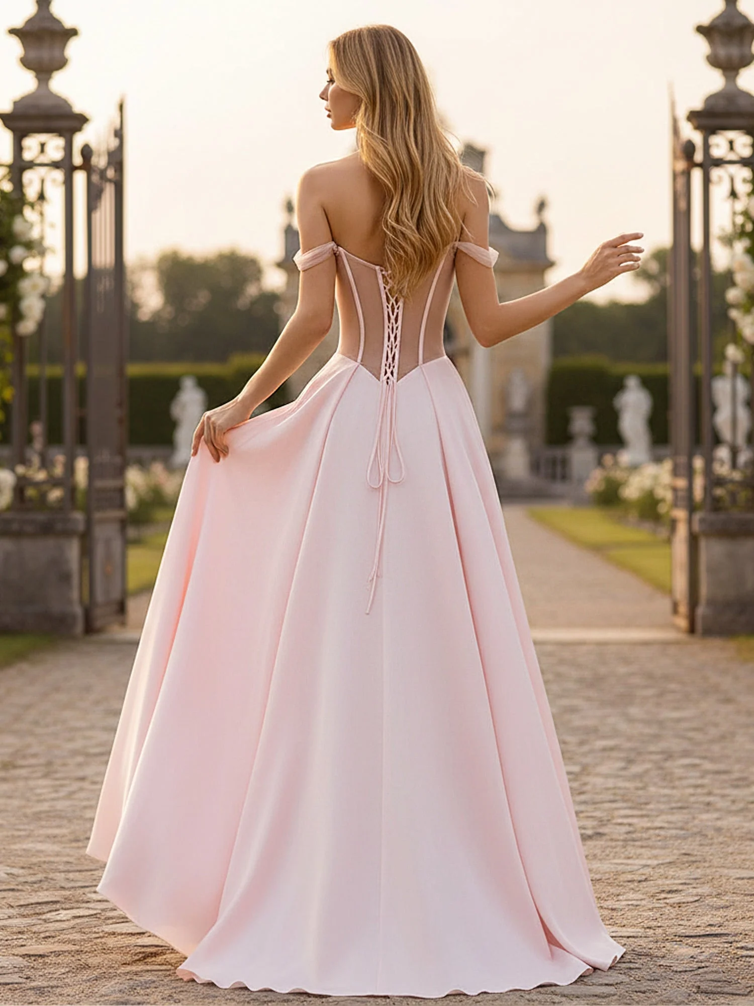Schier Oberteill Herzform Ausschnitt Satin Ballkleid Bonbonrosa - Image 2