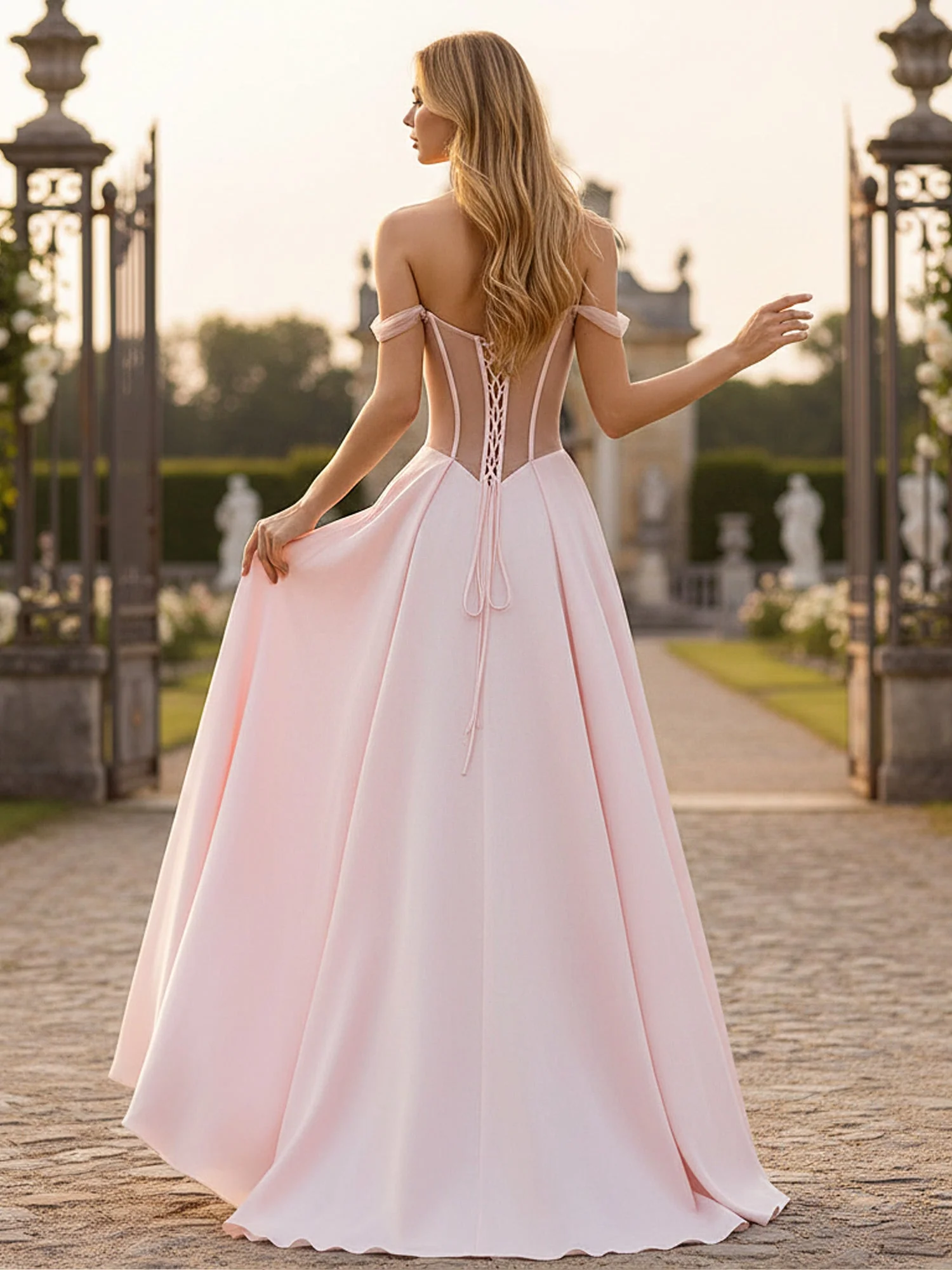 Schier Oberteill Herzform Ausschnitt Satin Ballkleid Perlrosa - Image 2