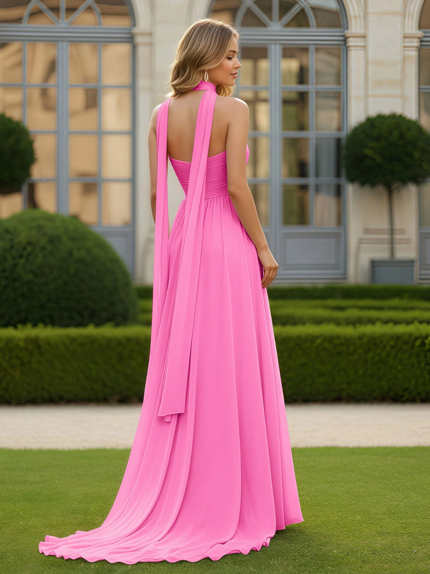 Plissee Herzform Ausschnitt A-Linie Chiffon Kleid mit Schlitz Azalee - Image 2