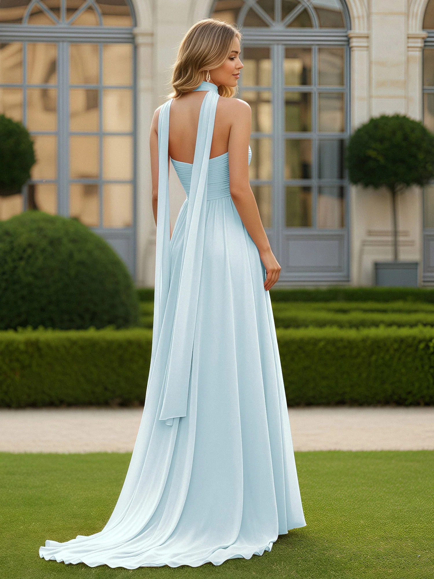 Plissee Herzform Ausschnitt A-Linie Chiffon Kleid mit Schlitz Nebel - Image 2