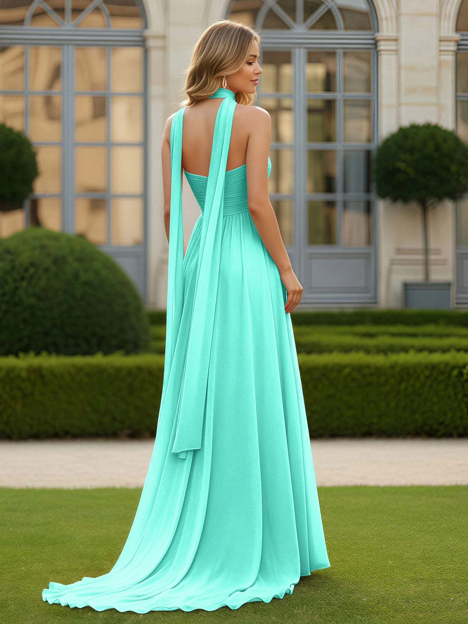 Plissee Herzform Ausschnitt A-Linie Chiffon Kleid mit Schlitz Spa - Image 2