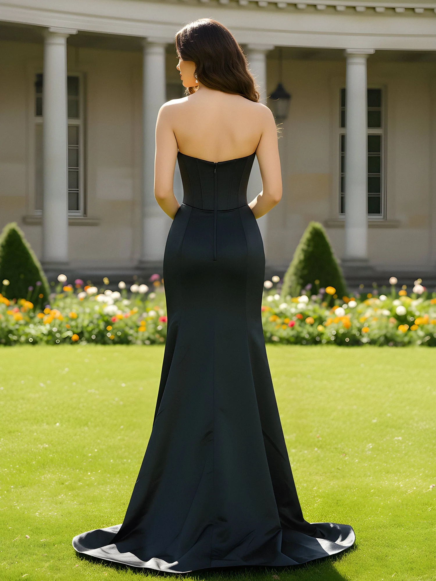 Glänzend Herzform Ausschnitt Meerjungfrau Kleid mit Schlitz Tealgrün - Image 2