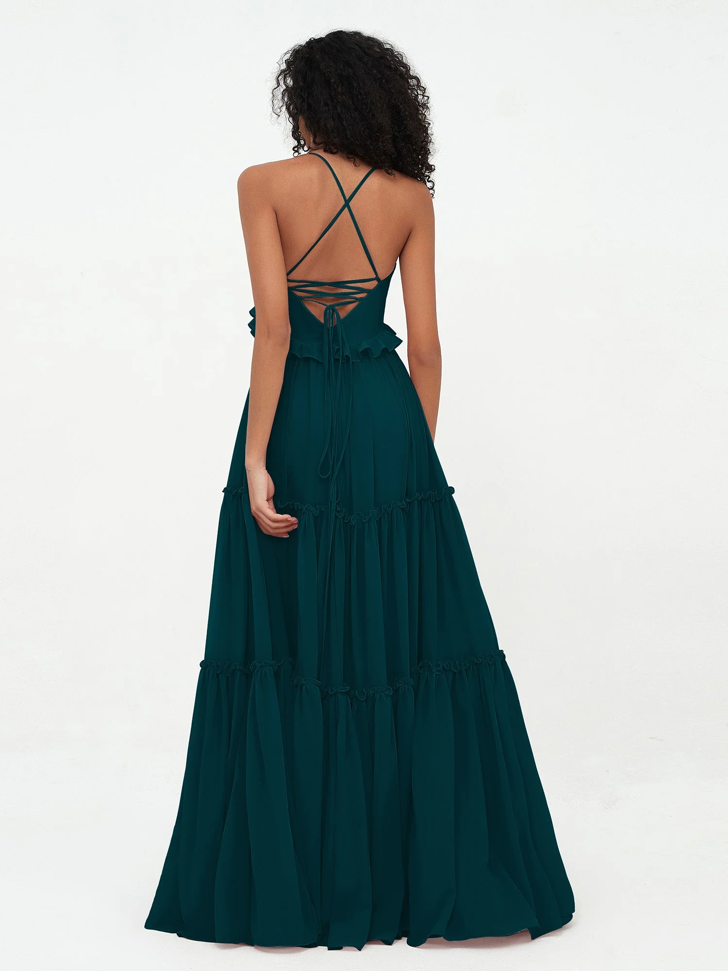Empire Chiffon Stufenrock Maxi Boho Kleider Kieferngrün - Image 2
