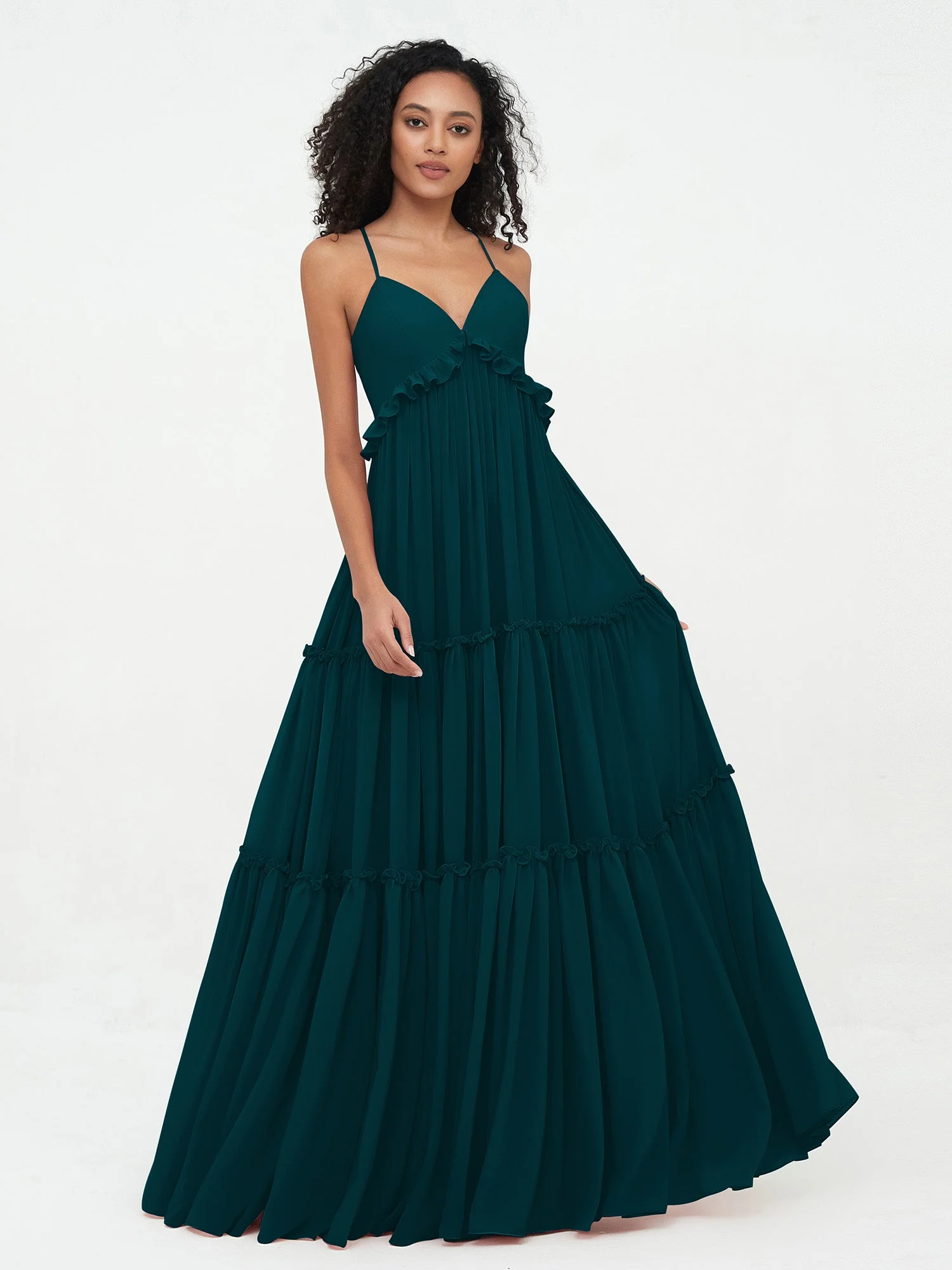 Empire Chiffon Stufenrock Maxi Boho Kleider Kieferngrün - Image 4