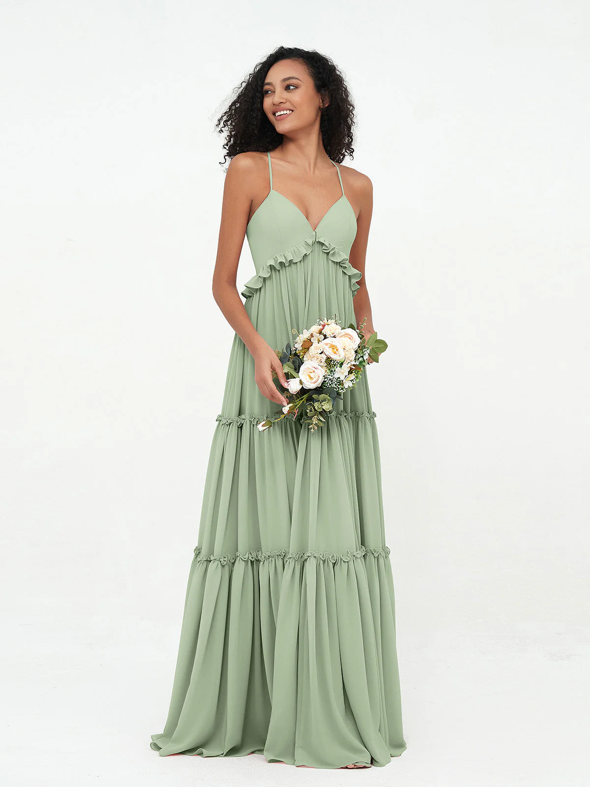 Empire Chiffon Stufenrock Maxi Boho Kleider Sale - Image 6