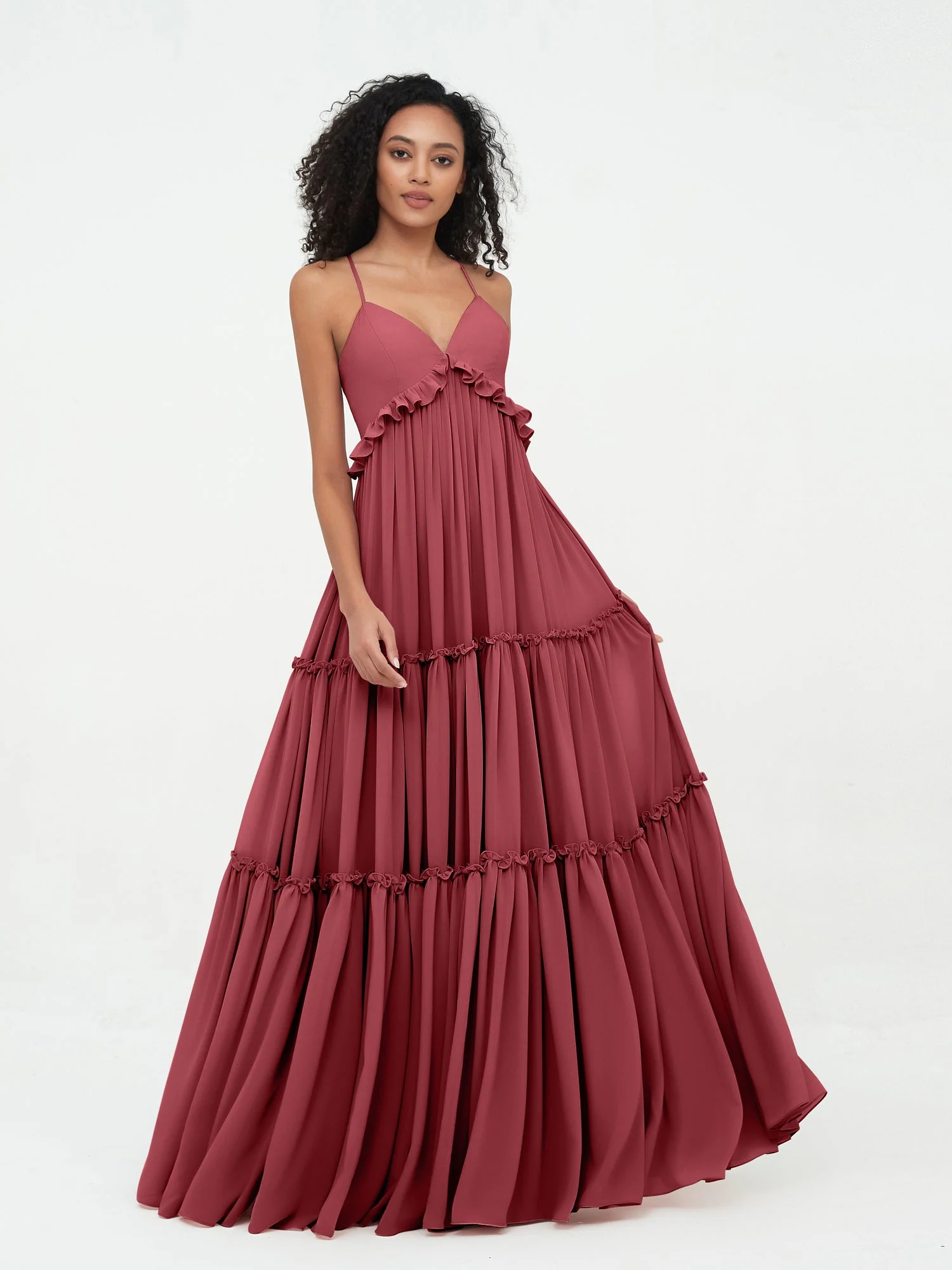Empire Chiffon Stufenrock Maxi Boho Kleider Zimtrose - Image 3