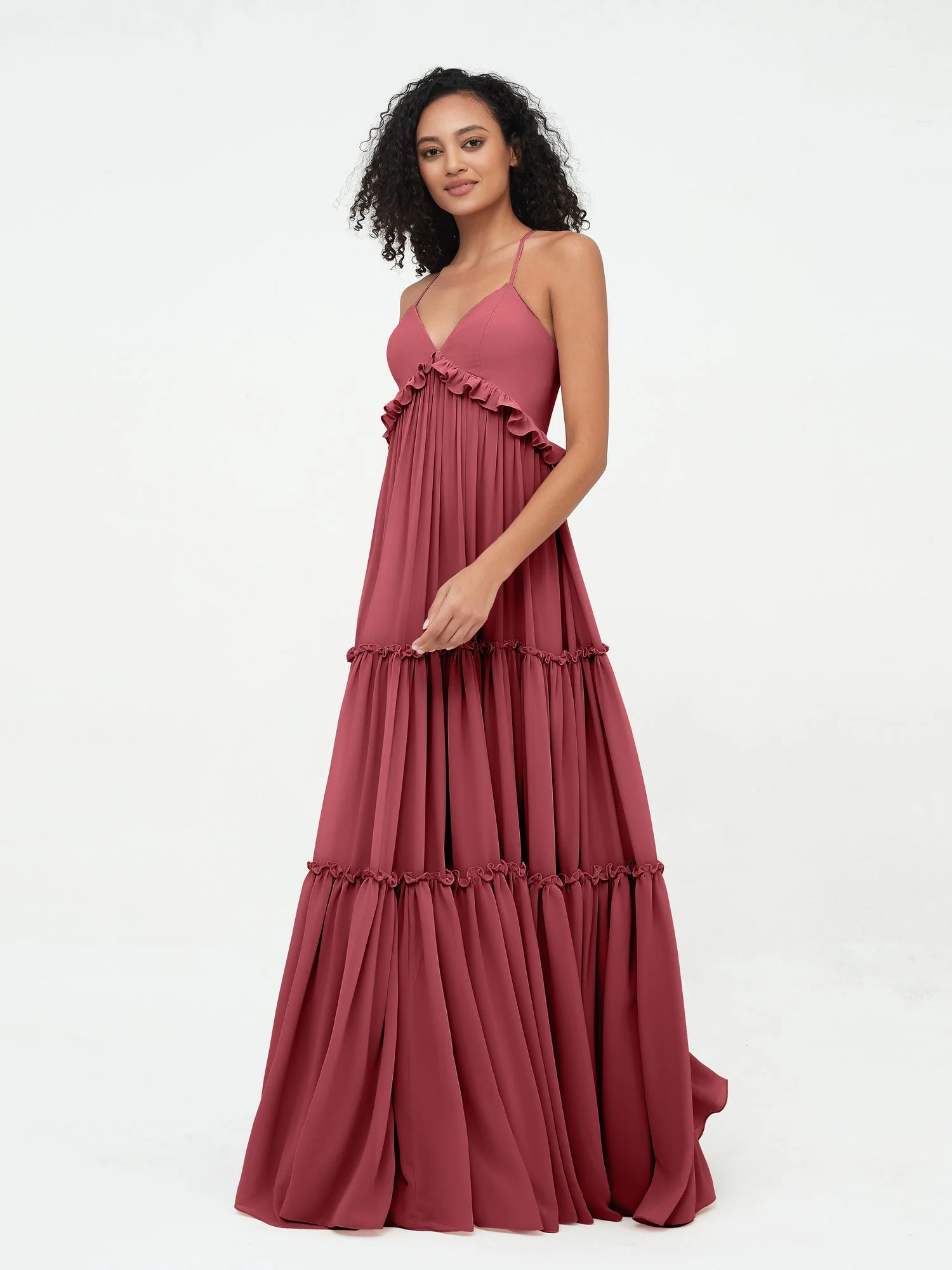 Empire Chiffon Stufenrock Maxi Boho Kleider Zimtrose - Image 7