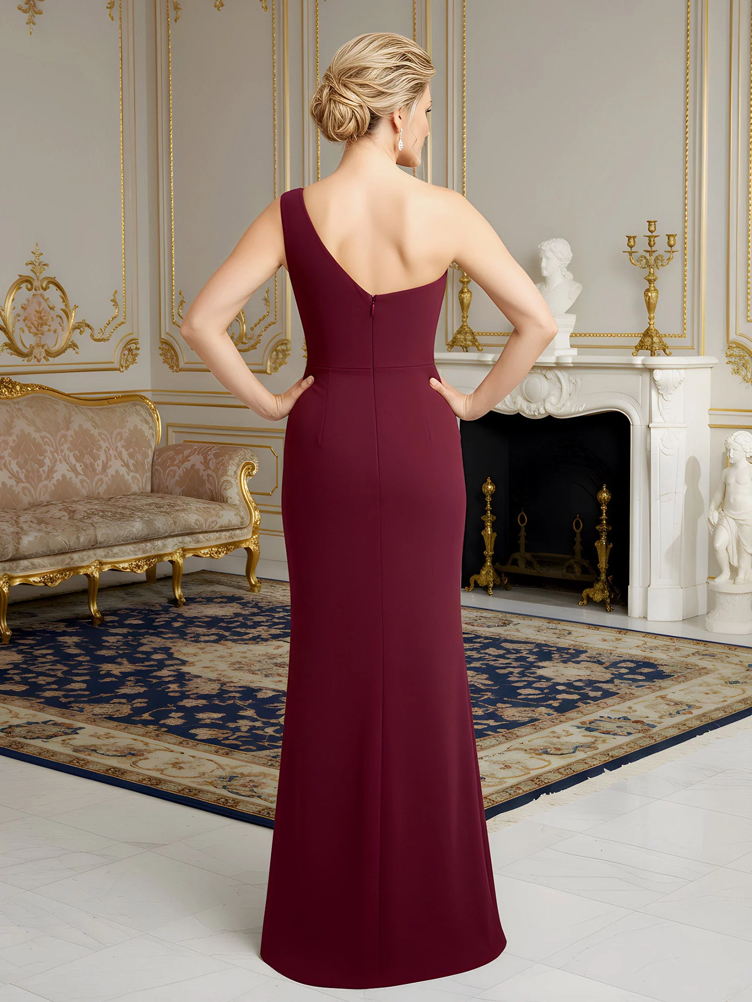 Eine Schulter Säule Kleid mit gerafftem drapiertem Oberteil Burgunderrot - Image 2