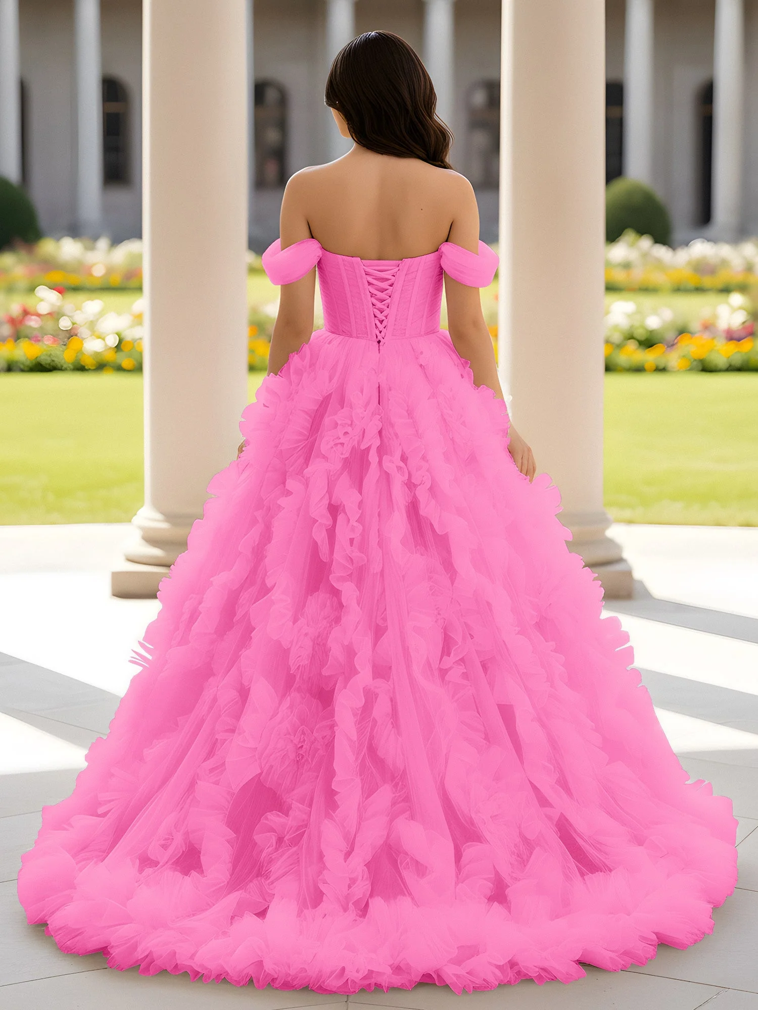 Herzform Schulterfrei Rüschen Schleppe Ballkleid Azalee - Image 2