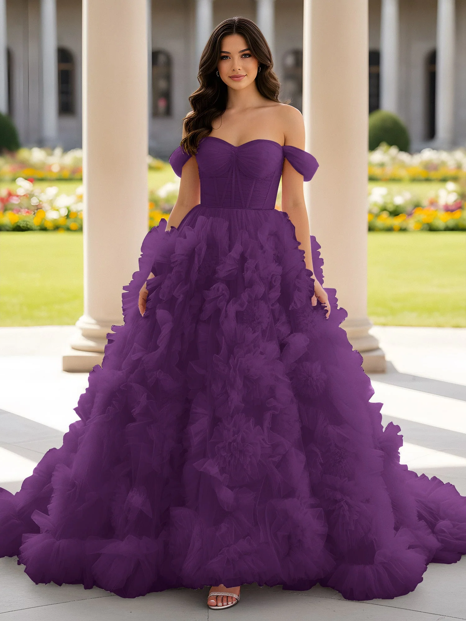 Herzform Schulterfrei Rüschen Schleppe Ballkleid Traube