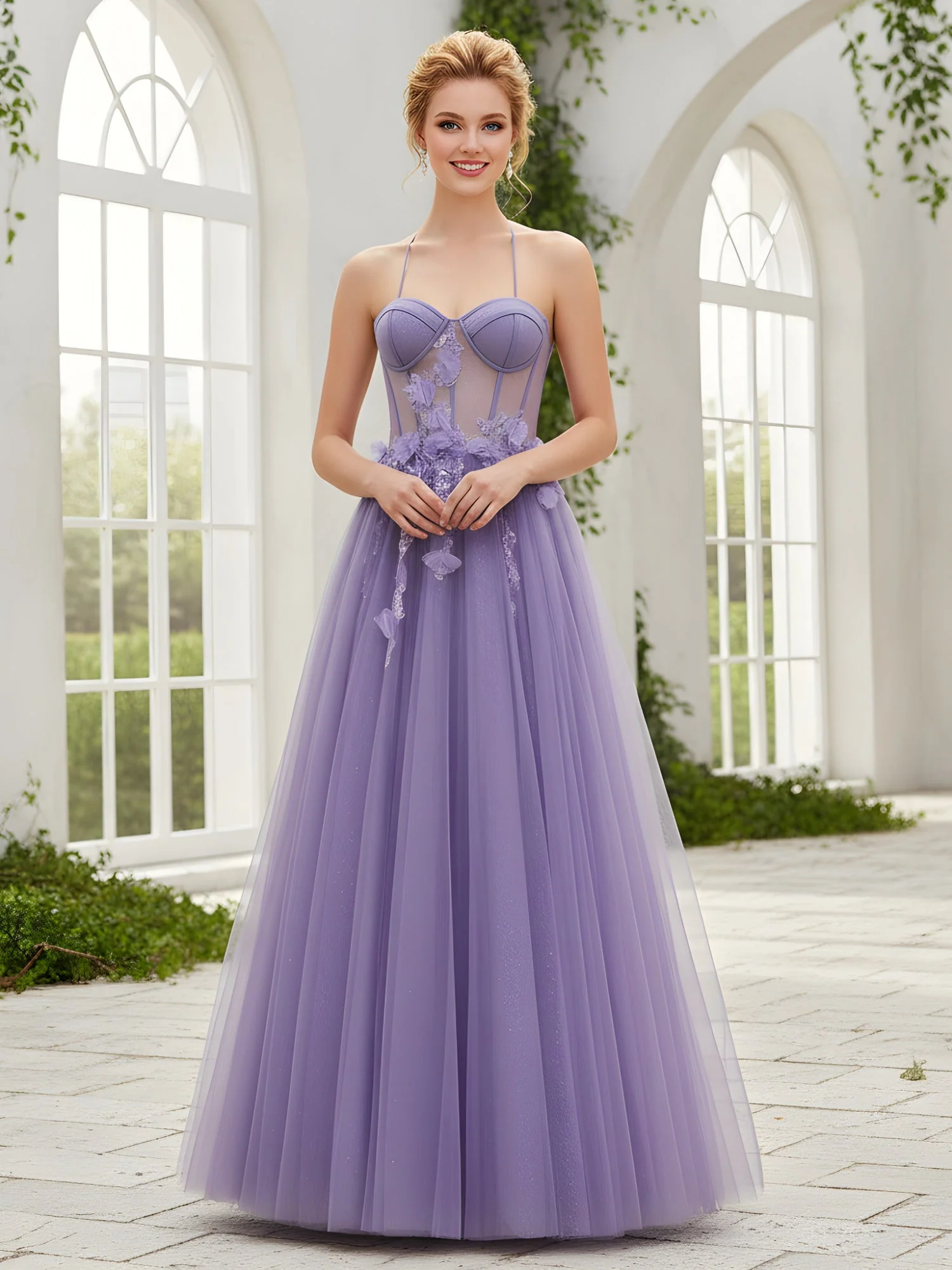 Delikat Rückenlos A-Line Kleid mit Spitze Detail Lila
