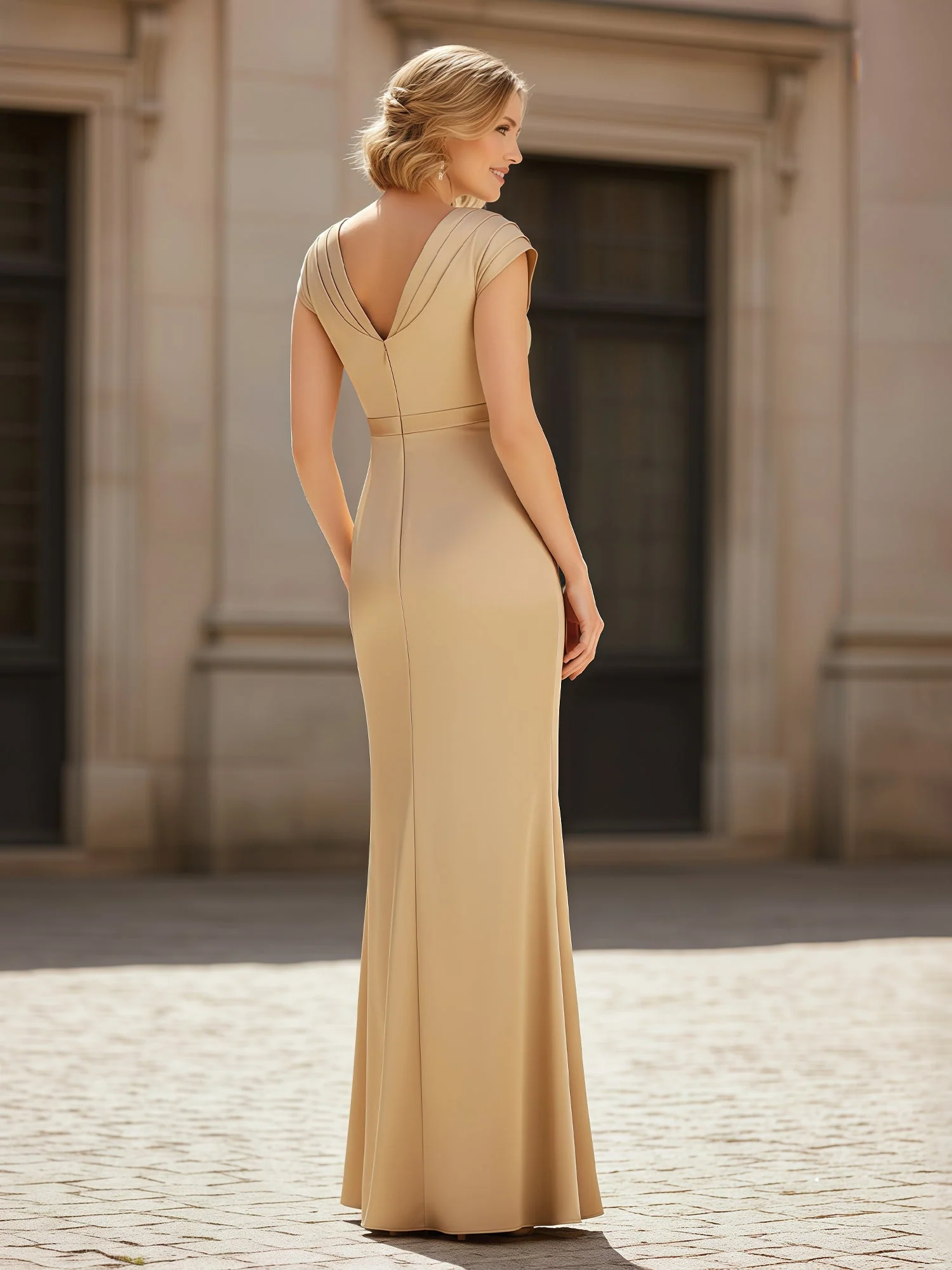 Plissee V-Ausschnitt Etui Lang Kleid mit Rüschen Traube - Image 2