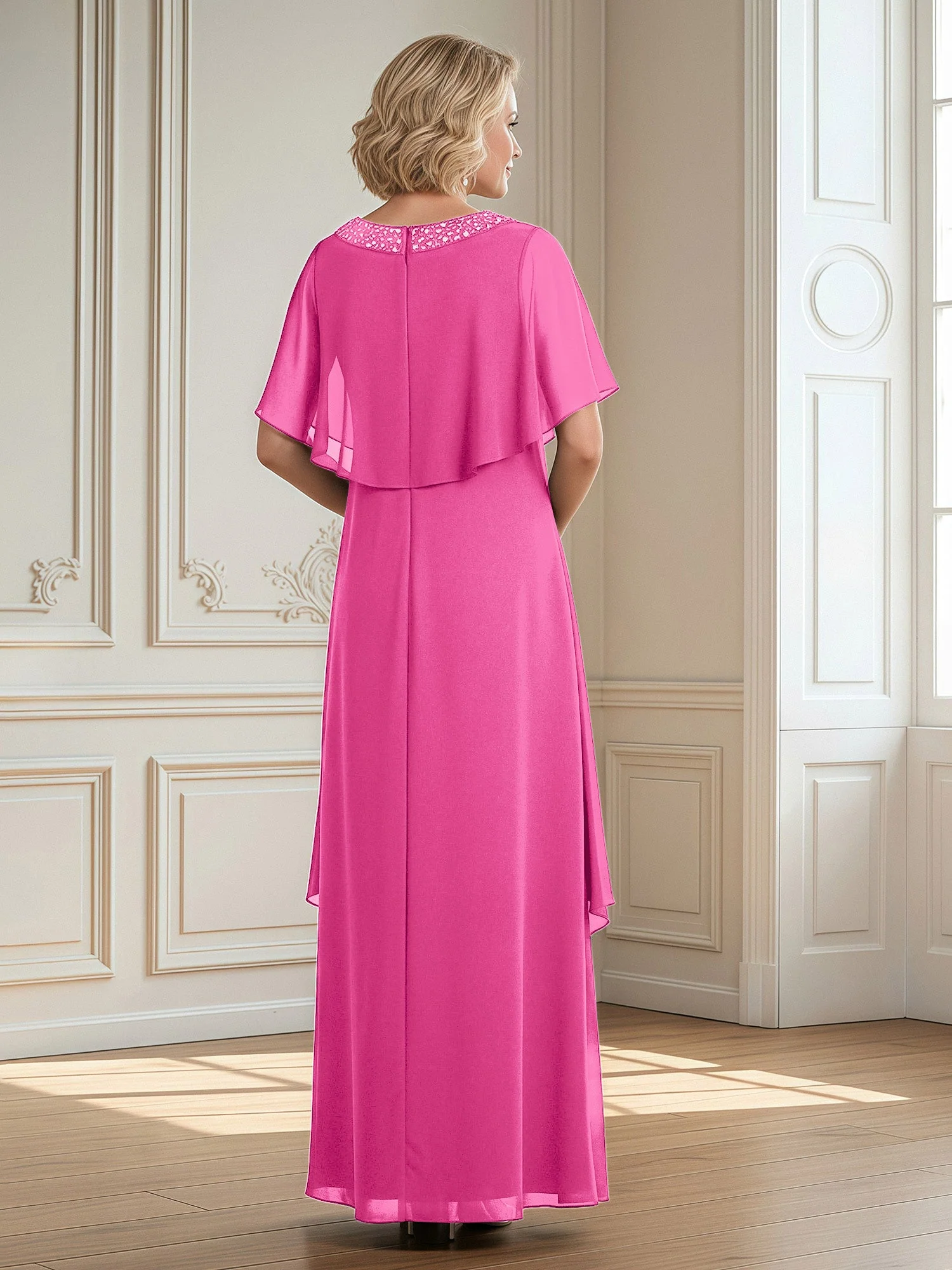A-Linie Perlen Scoop Bodenlänge Chiffon Kleid Azalee - Image 2
