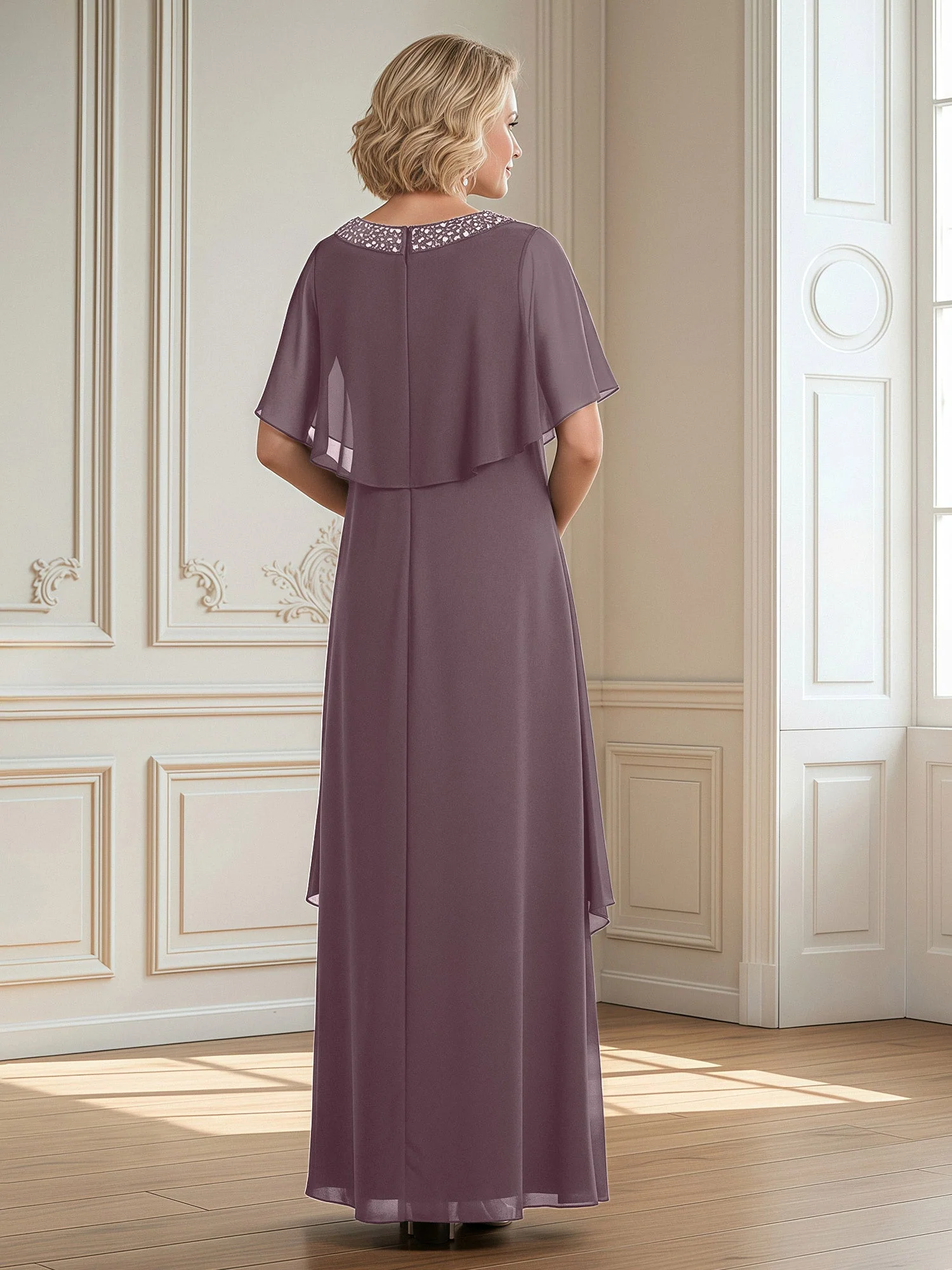 A-Linie Perlen Scoop BodenlÀnge Chiffon Kleid DÀmmerung - Image 2