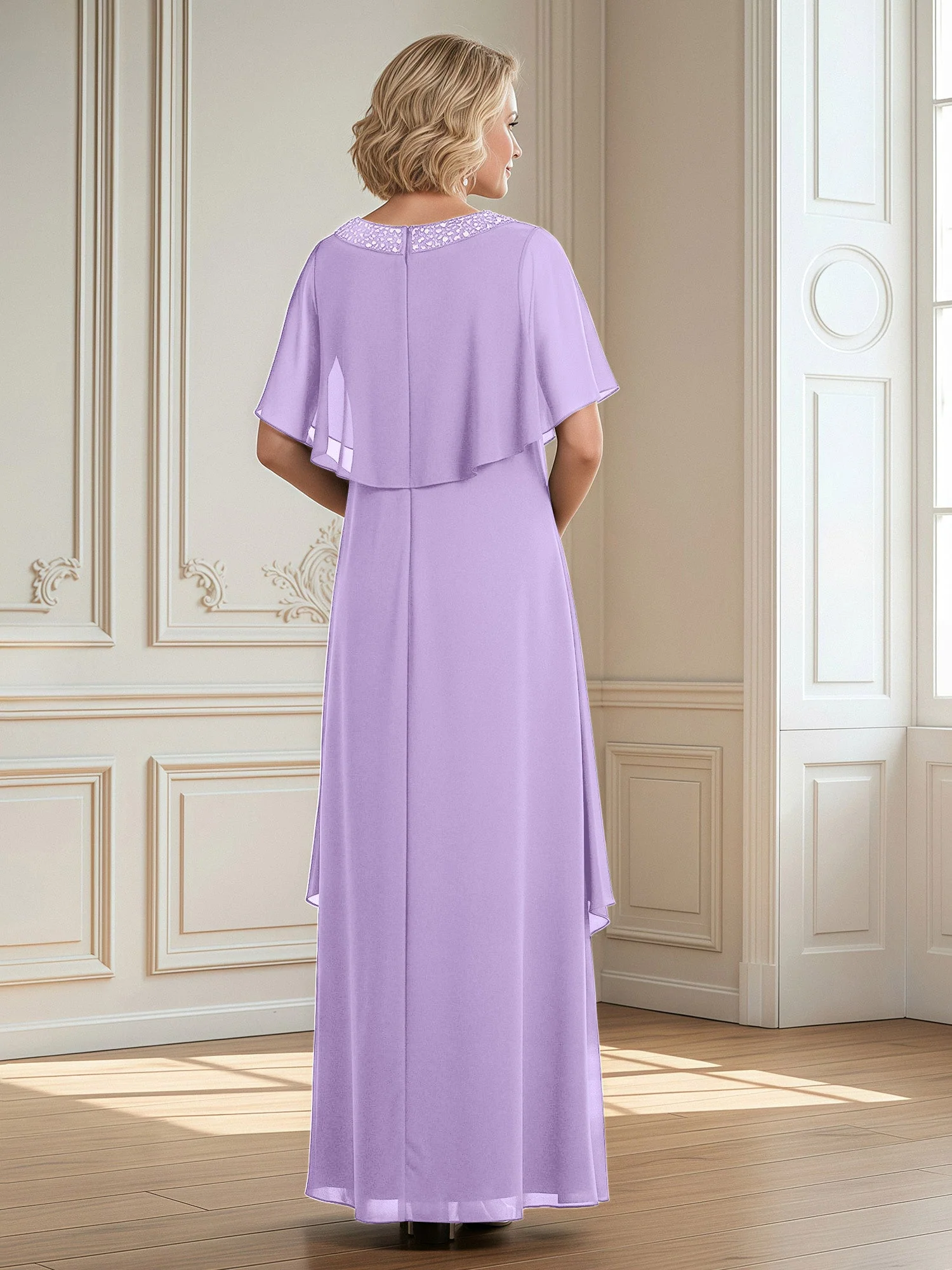 A-Linie Perlen Scoop Bodenlänge Chiffon Kleid Lila - Image 2