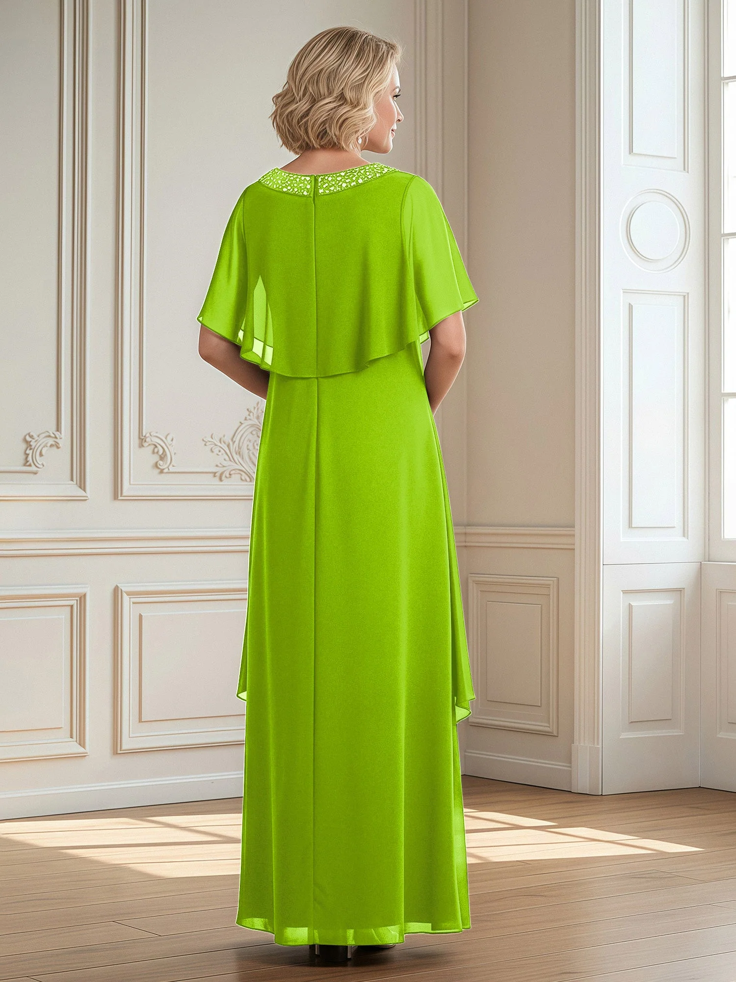 A-Linie Perlen Scoop Bodenlänge Chiffon Kleid Lindgrün - Image 2