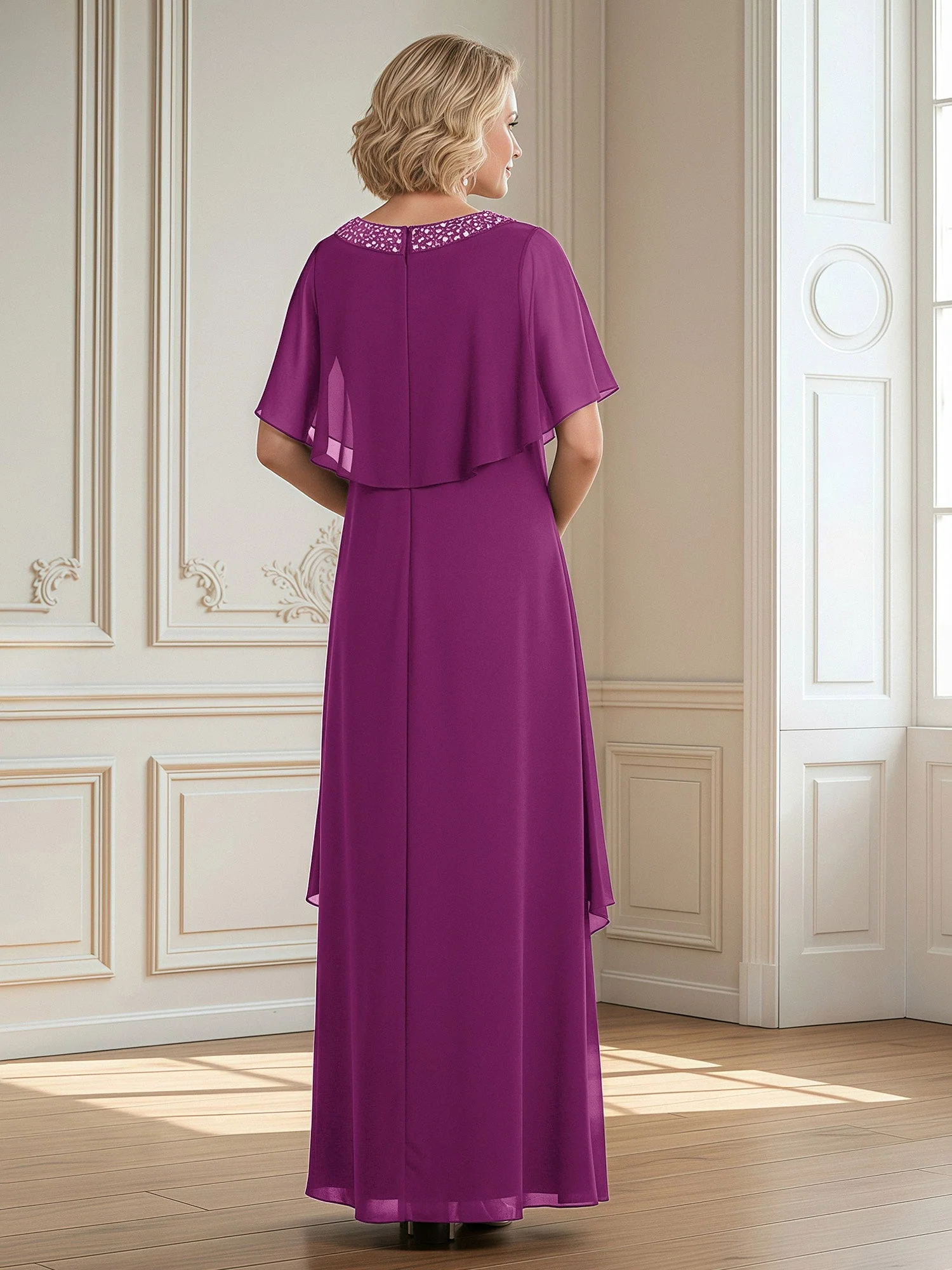A-Linie Perlen Scoop Bodenlänge Chiffon Kleid Orchidee - Image 2