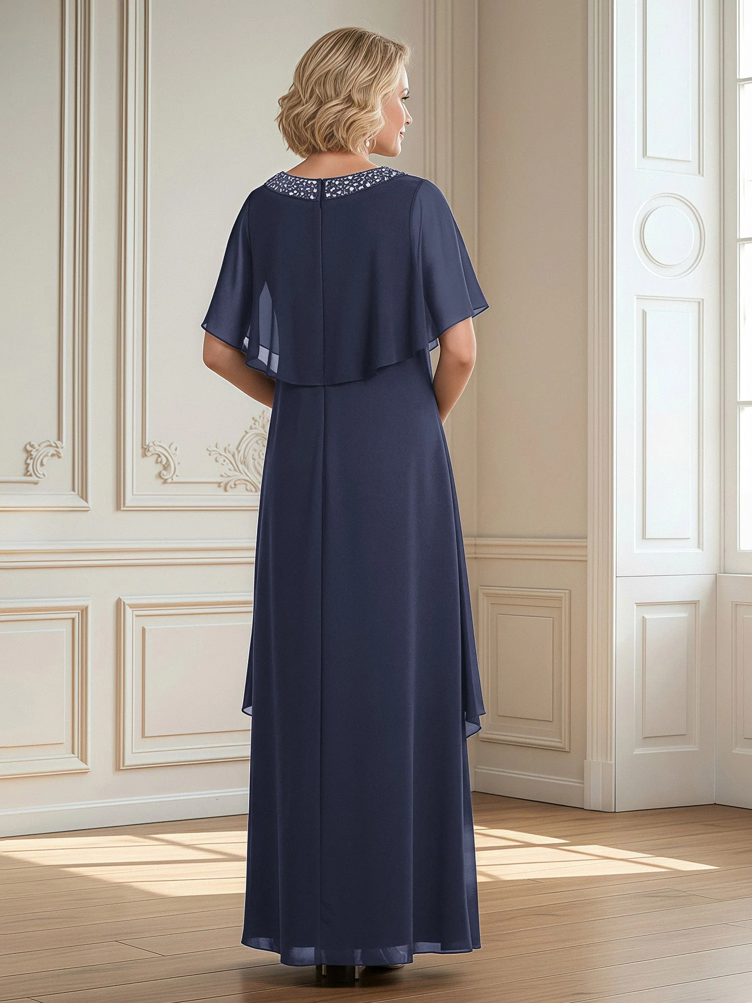 A-Linie Perlen Scoop Bodenlänge Chiffon Kleid Sturm - Image 2