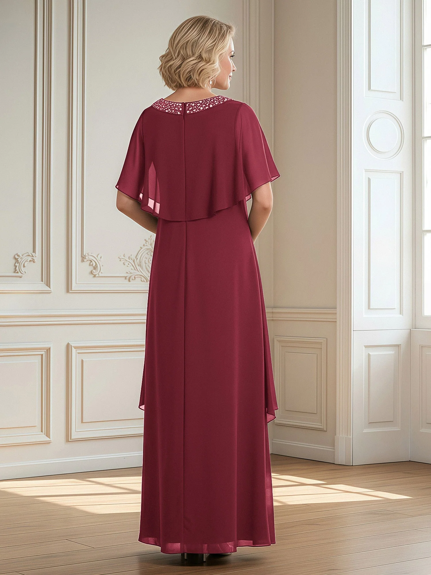 A-Linie Perlen Scoop Bodenlänge Chiffon Kleid Zimtrose - Image 2