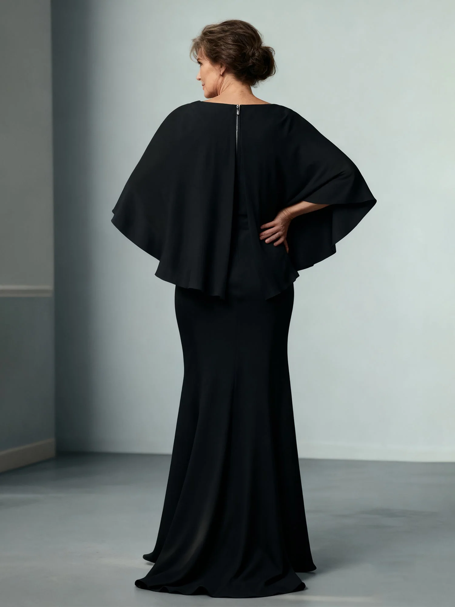 Bateau Ausschnitt Etui Bodenlang Kleid mit Cape Rot - Image 2