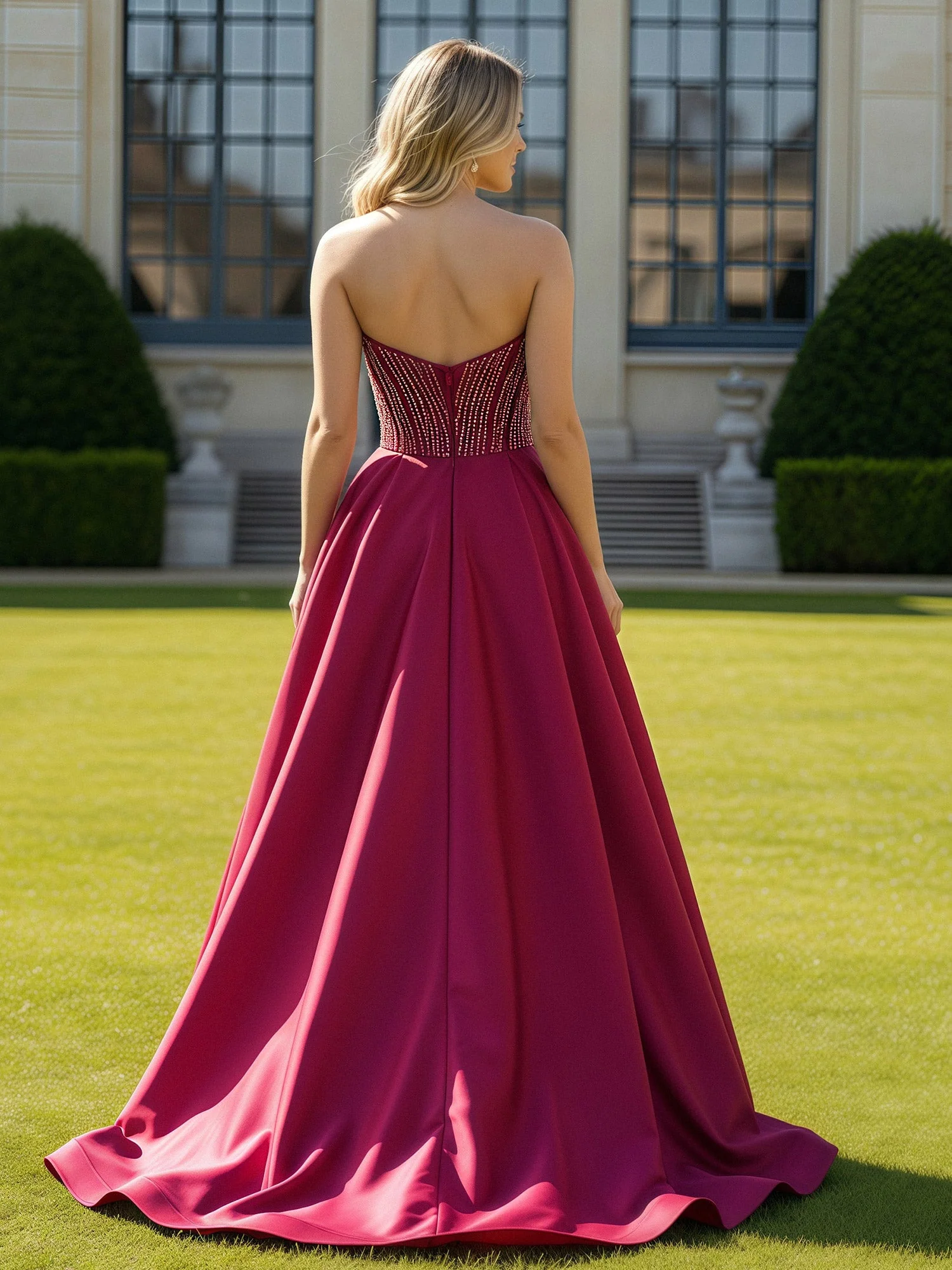 Dicht Perlen Korsett Oberteil A-Linie Kleid Maulbeere - Image 2