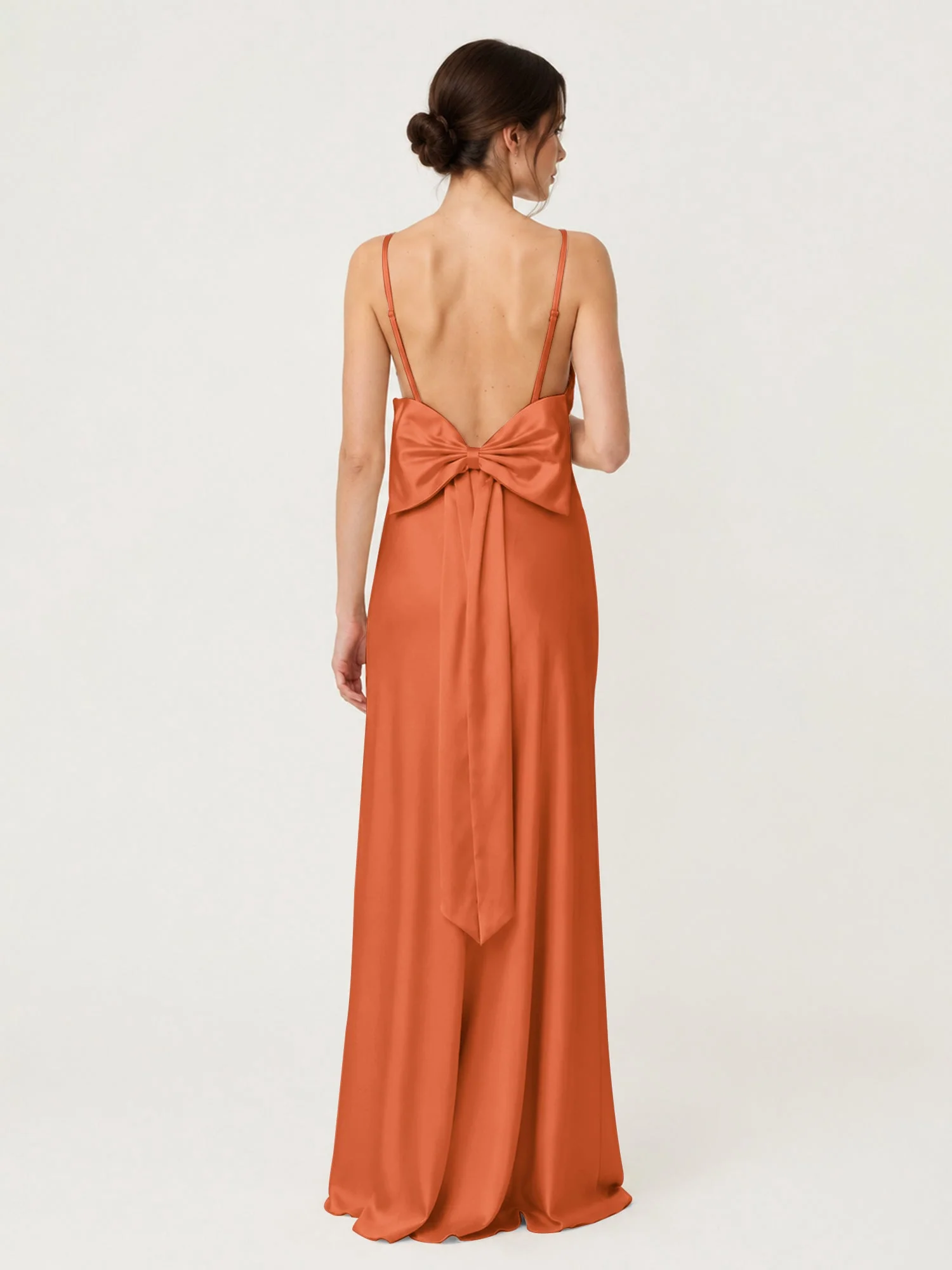 Satin Maxikleid mit Spaghettiträgern und Schleifendetail am Rücken Rost - Image 2