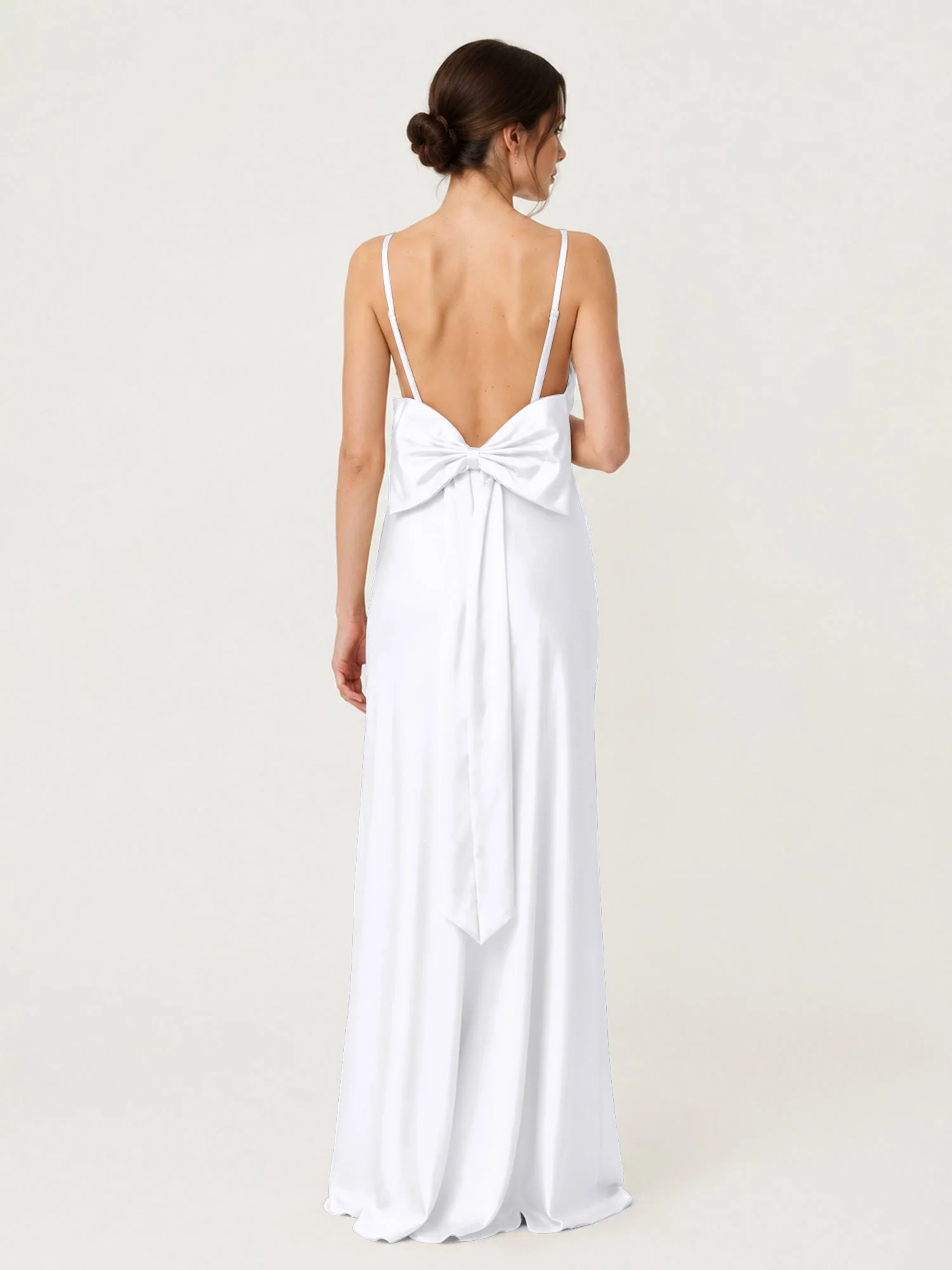 Satin Maxikleid mit Spaghettiträgern und Schleifendetail am Rücken Weiß - Image 2