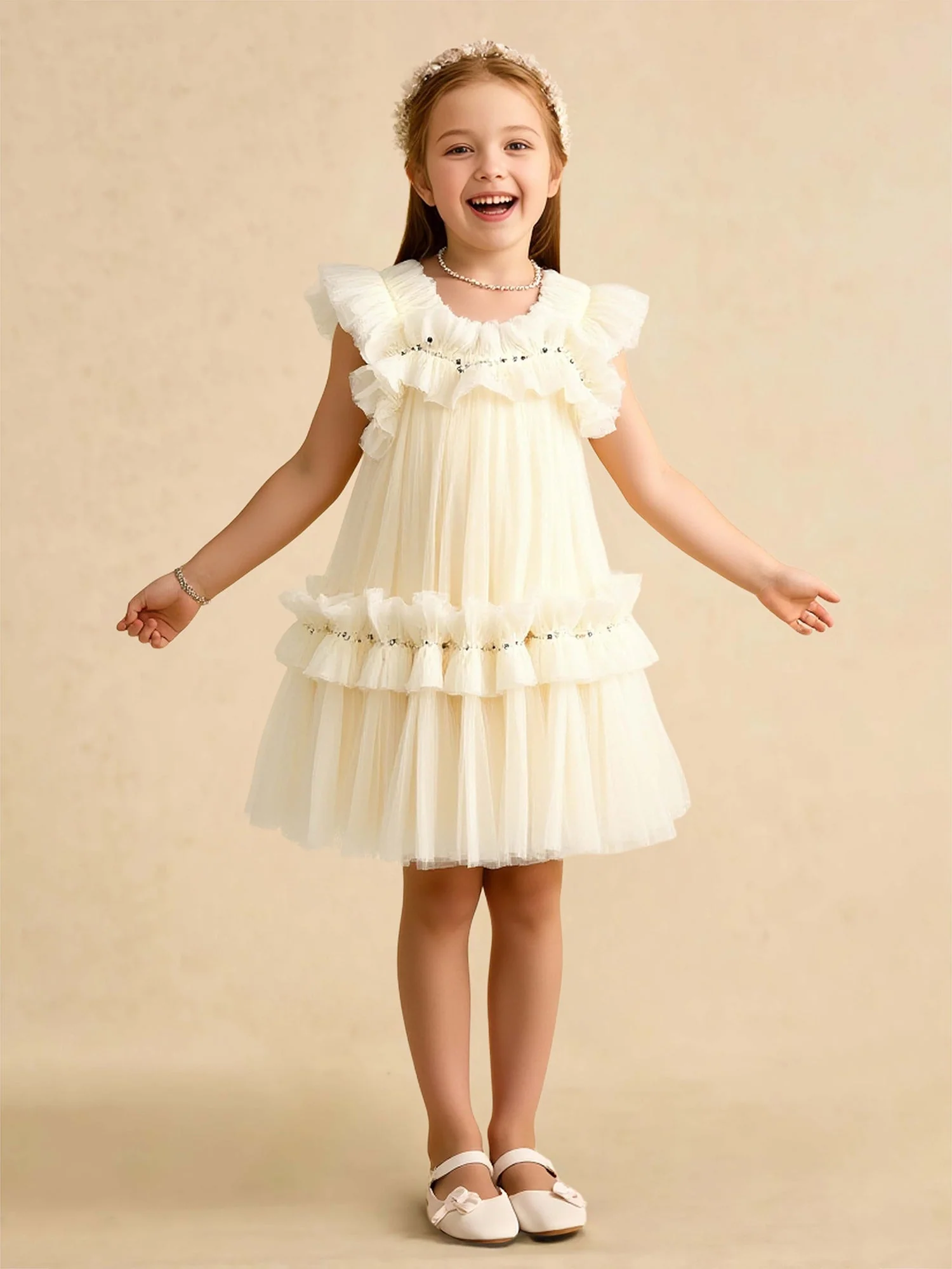 A-Linie Gerafft Pailletten Knielang Blumenmädchen Kleid Als Bild