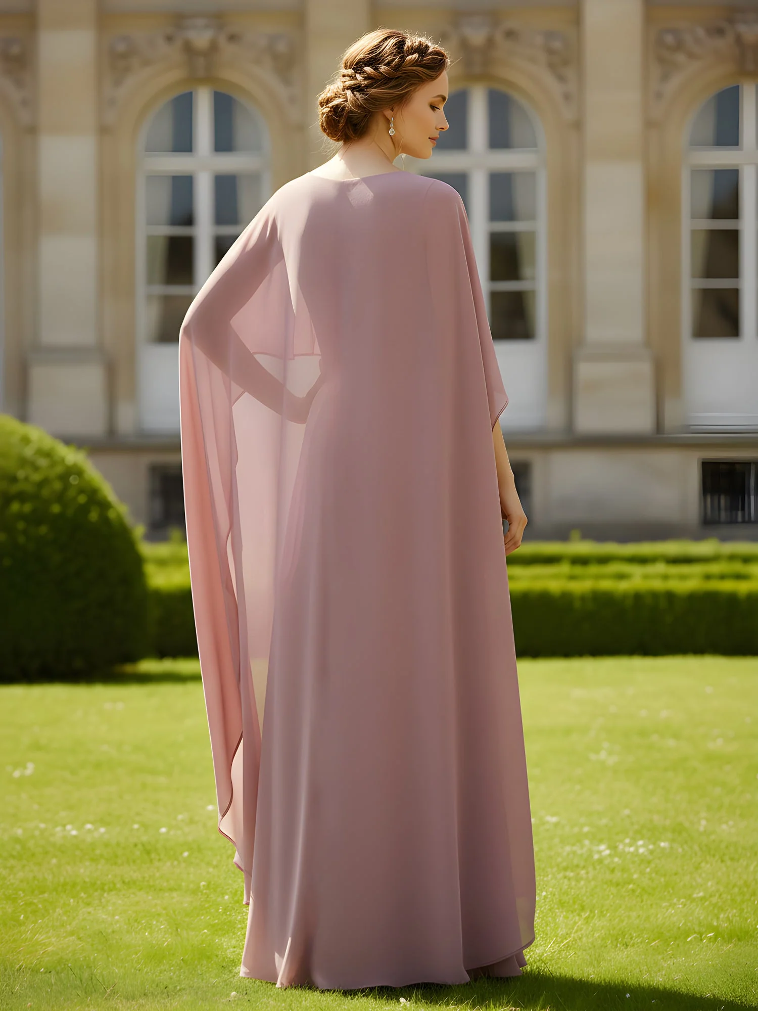 Flatterärmel Scoop Ausschnitt A-Linie Chiffon Kleid Ringelblume - Image 2