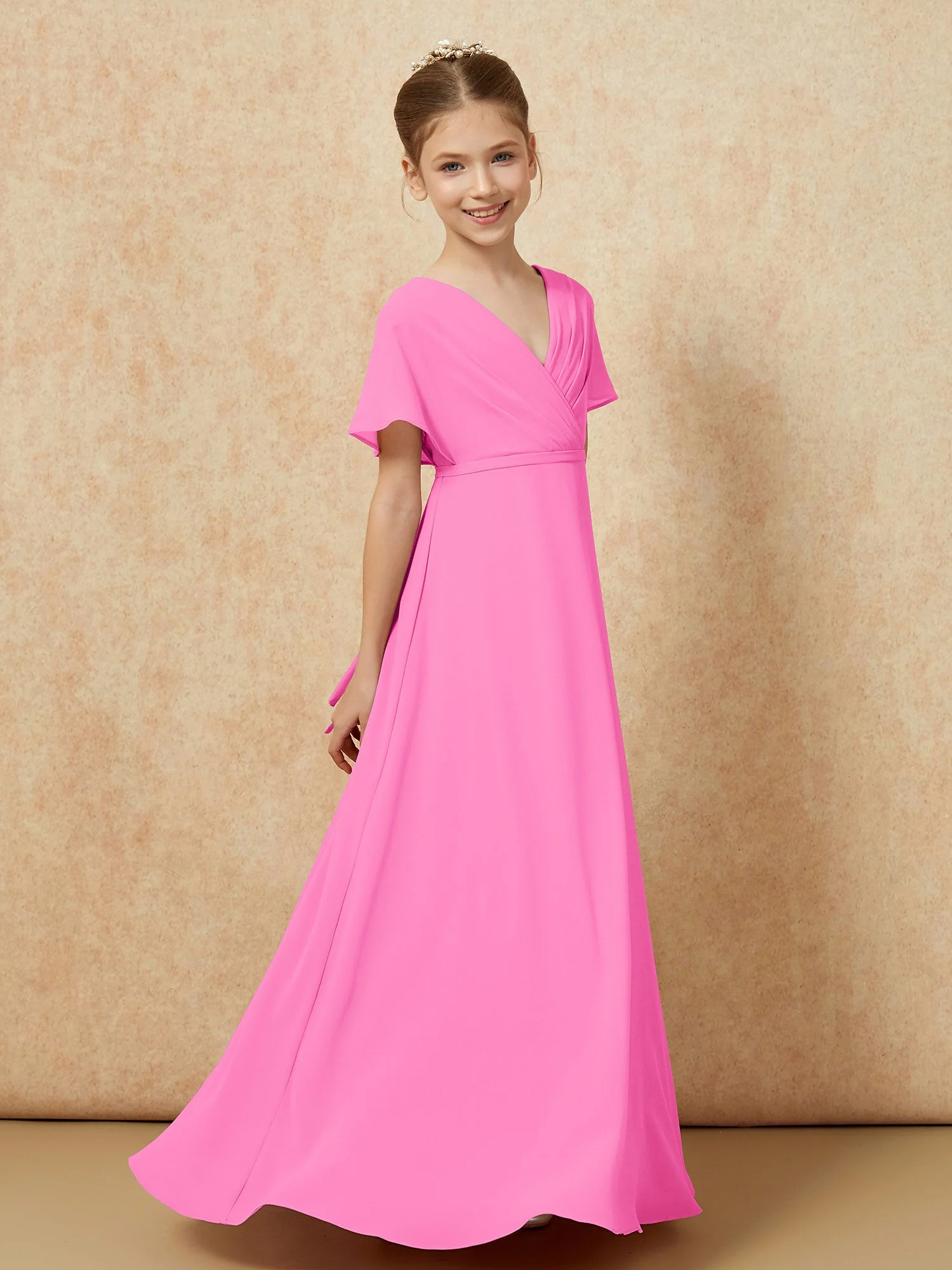 Flatterärmel A-Linie Chiffon Junge Brautjungfernkleider Azalee - Image 3