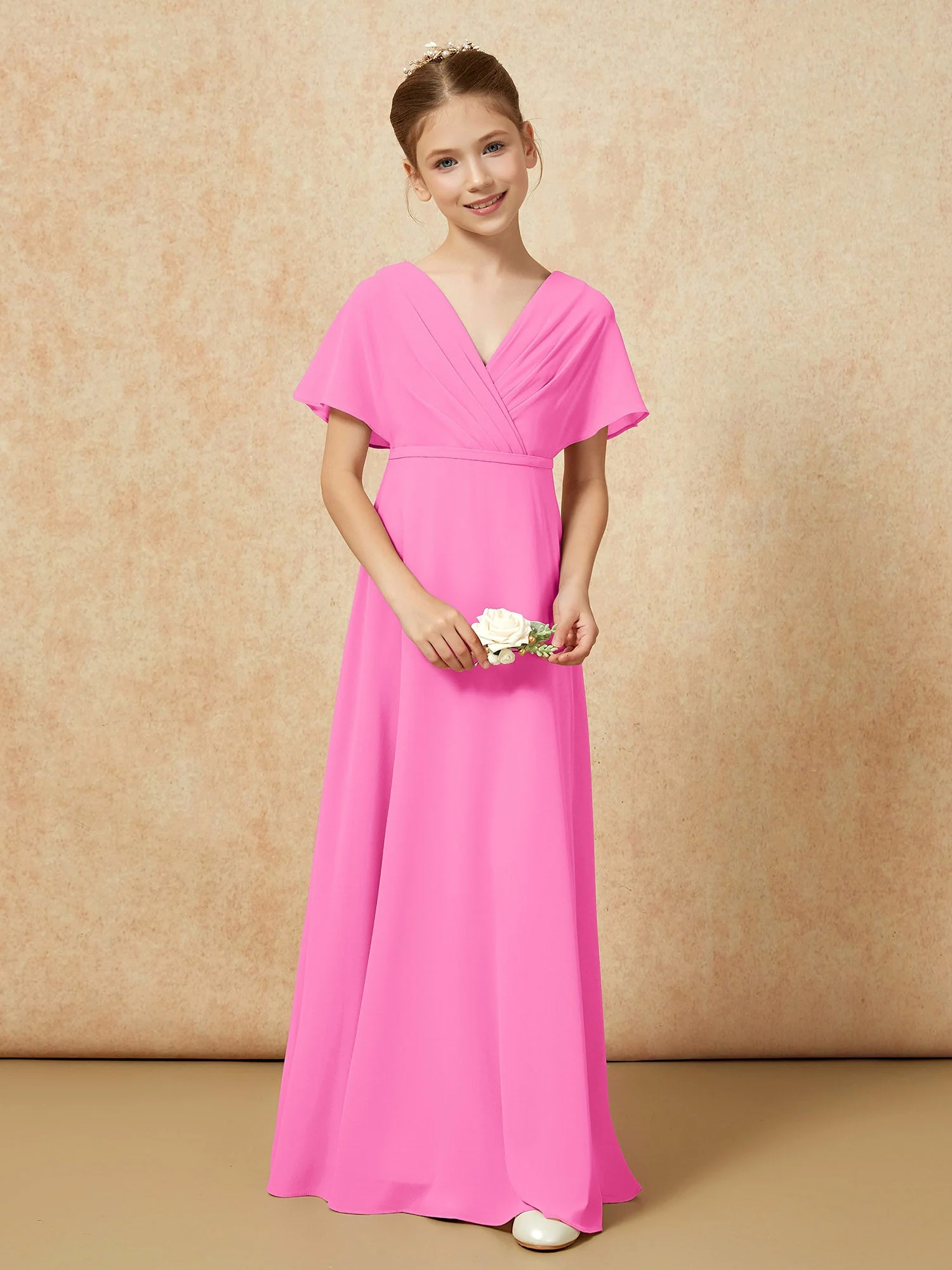 Flatterärmel A-Linie Chiffon Junge Brautjungfernkleider Azalee - Image 4