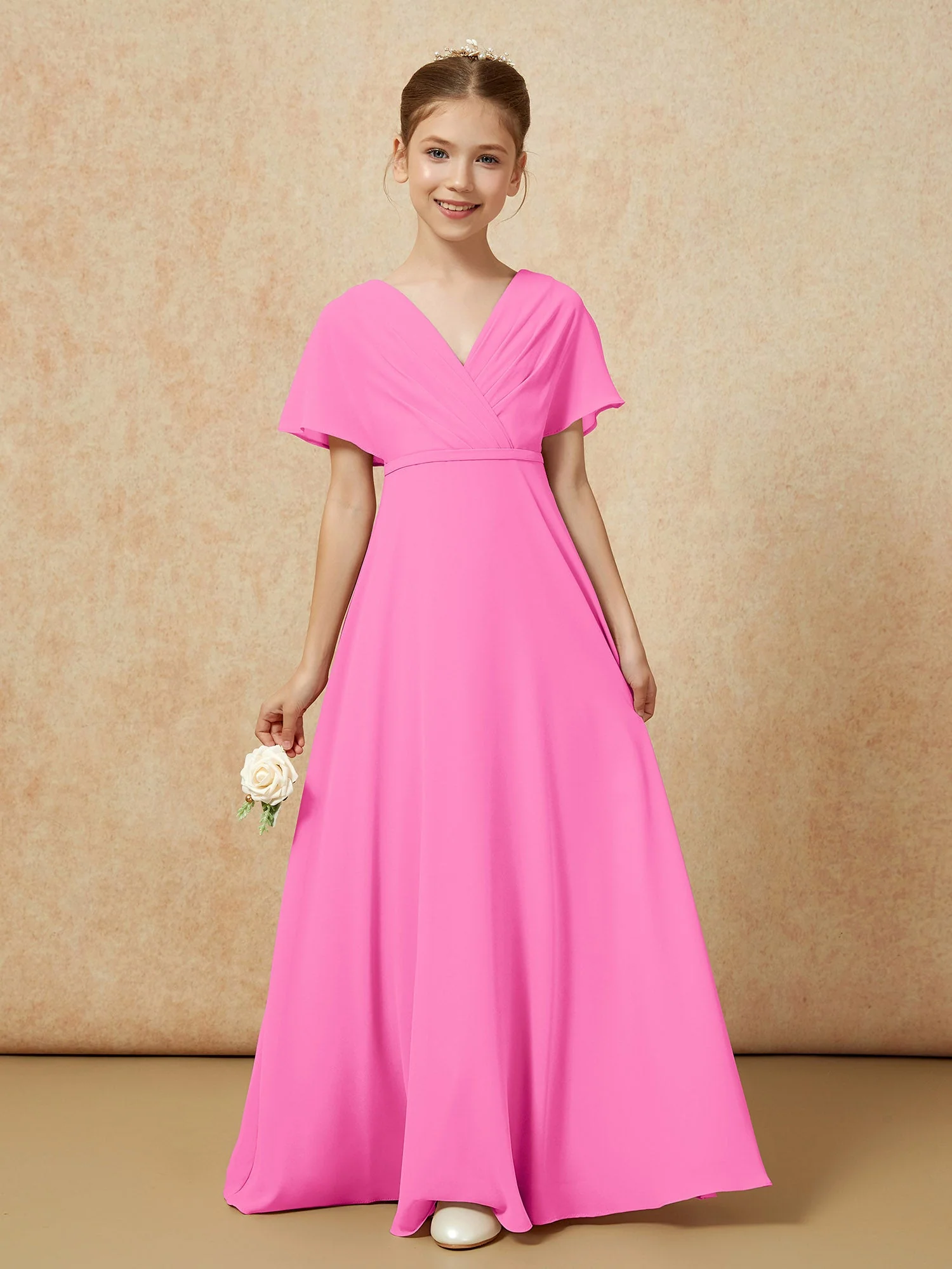 Flatterärmel A-Linie Chiffon Junge Brautjungfernkleider Azalee - Image 5