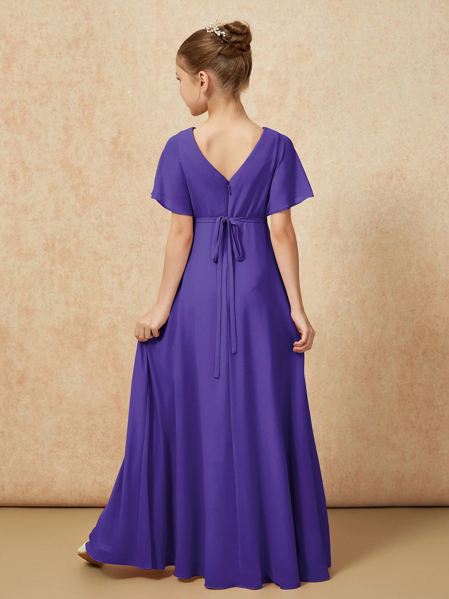 Flatterärmel A-Linie Chiffon Junge Brautjungfernkleider Regentschaft - Image 2