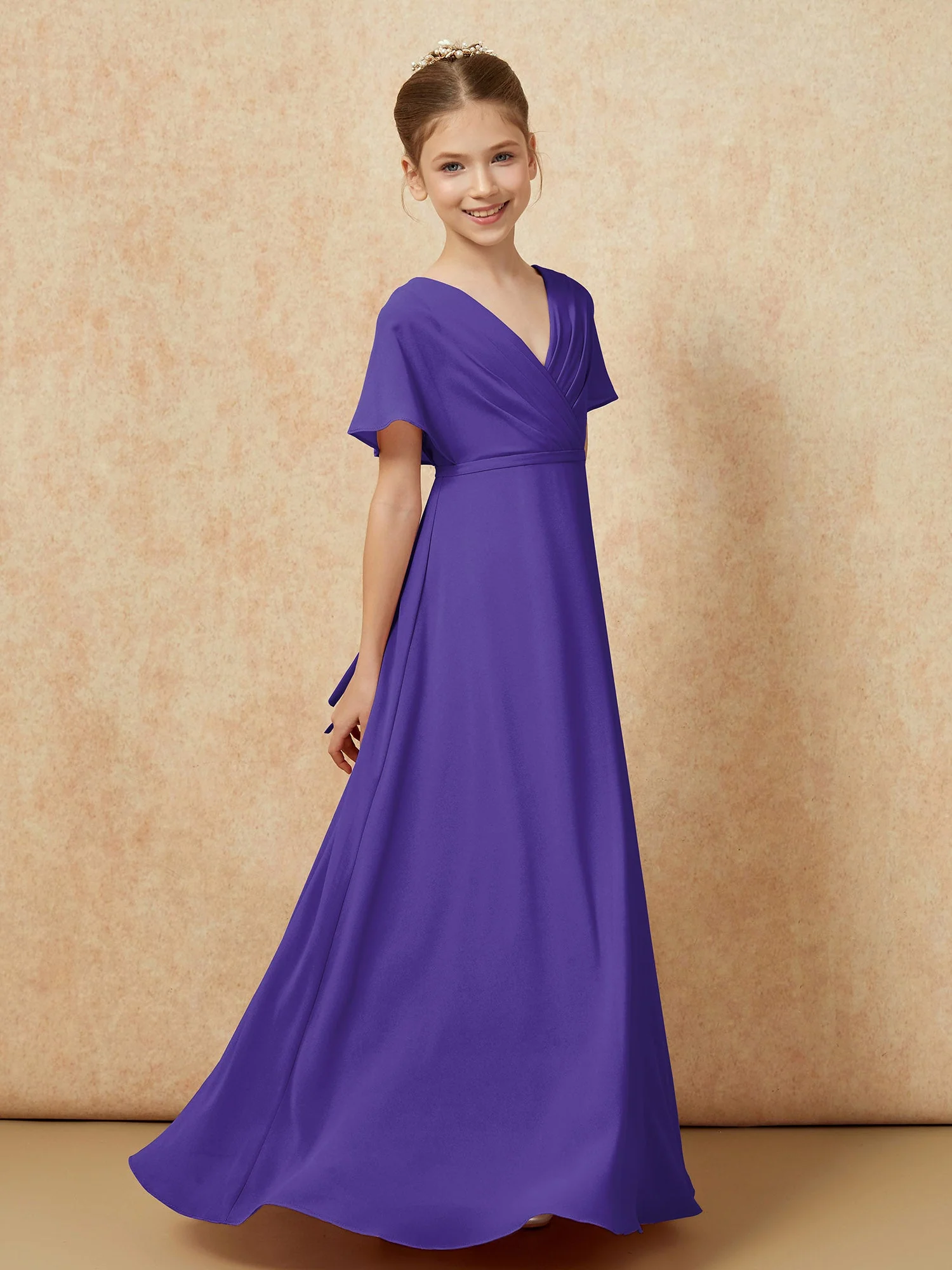 Flatterärmel A-Linie Chiffon Junge Brautjungfernkleider Regentschaft - Image 3