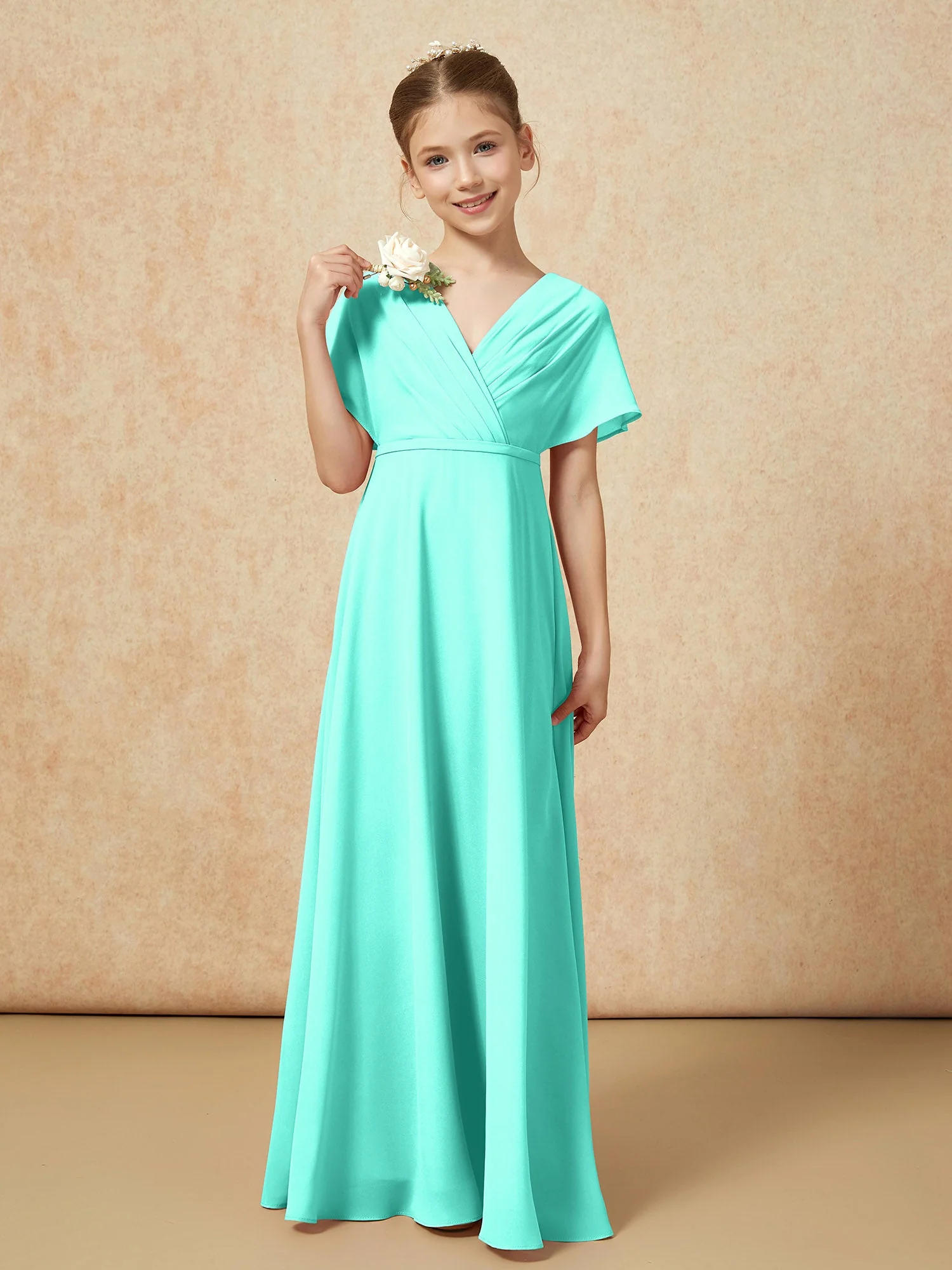 FlatterÀrmel A-Linie Chiffon Junge Brautjungfernkleider Spa