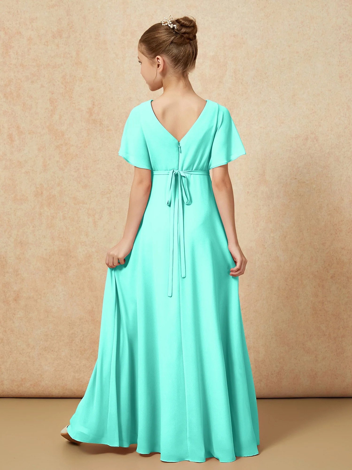 FlatterÀrmel A-Linie Chiffon Junge Brautjungfernkleider Spa - Image 2