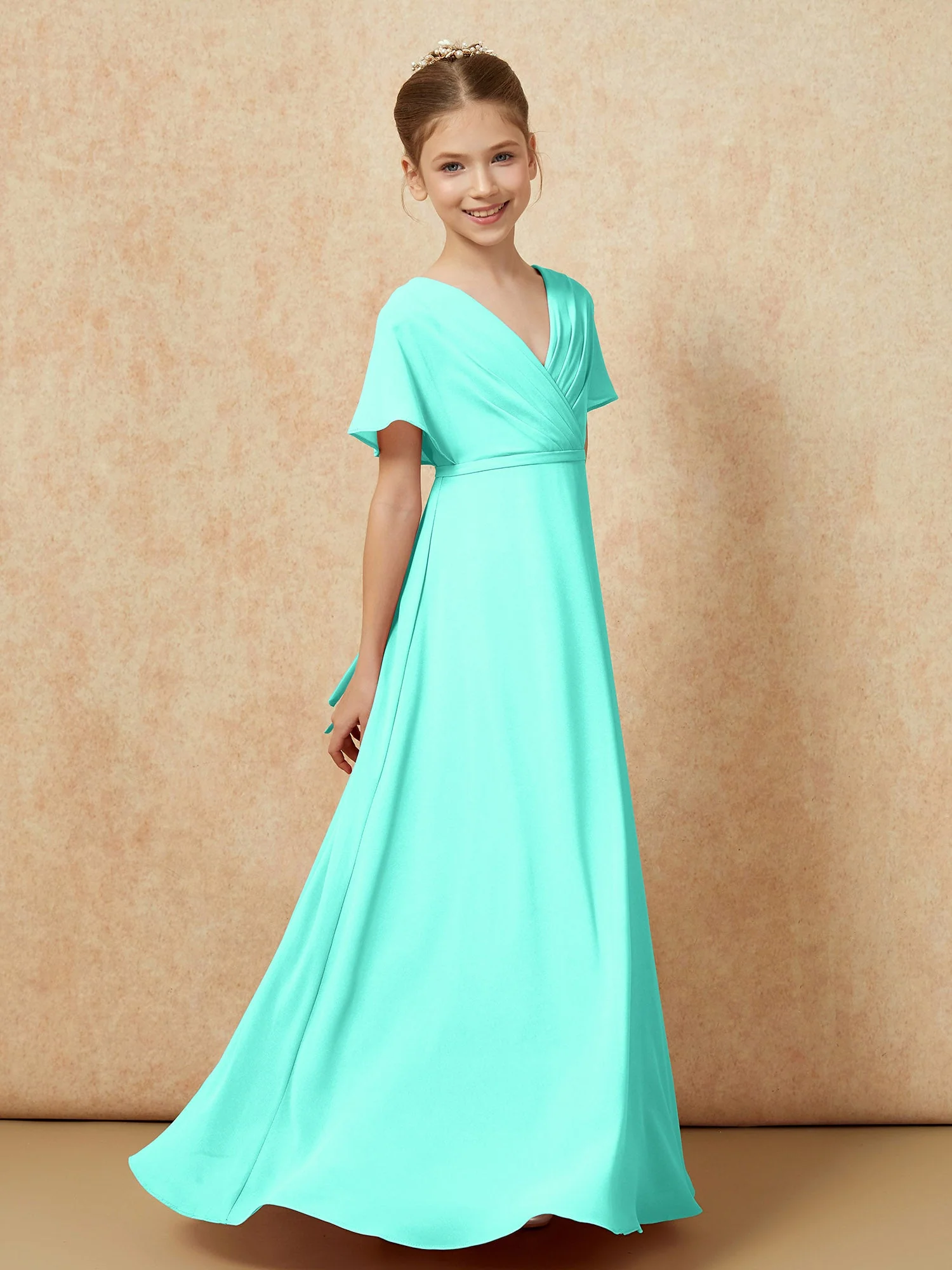 FlatterÀrmel A-Linie Chiffon Junge Brautjungfernkleider Spa - Image 3