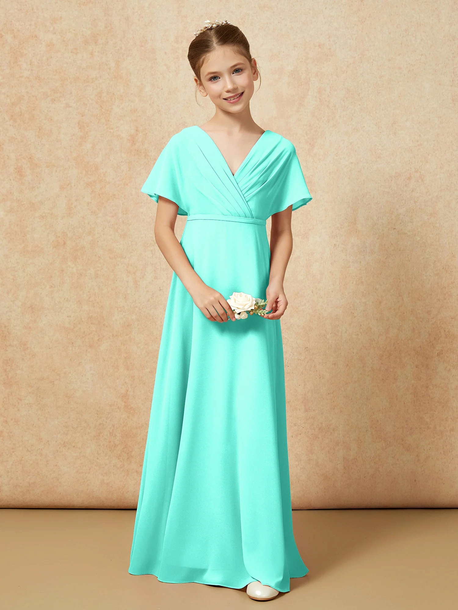 FlatterÀrmel A-Linie Chiffon Junge Brautjungfernkleider Spa - Image 4