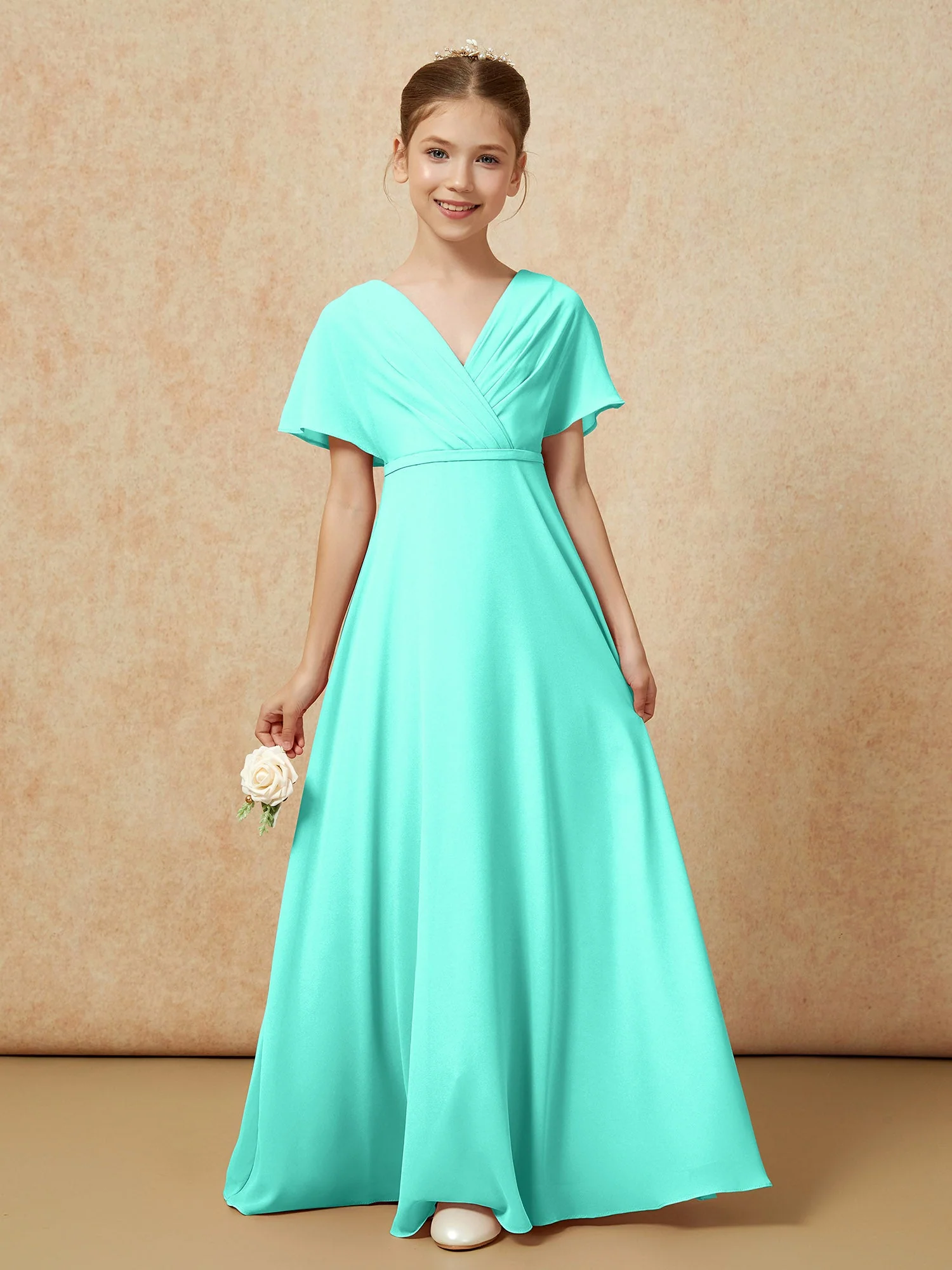 FlatterÀrmel A-Linie Chiffon Junge Brautjungfernkleider Spa - Image 5