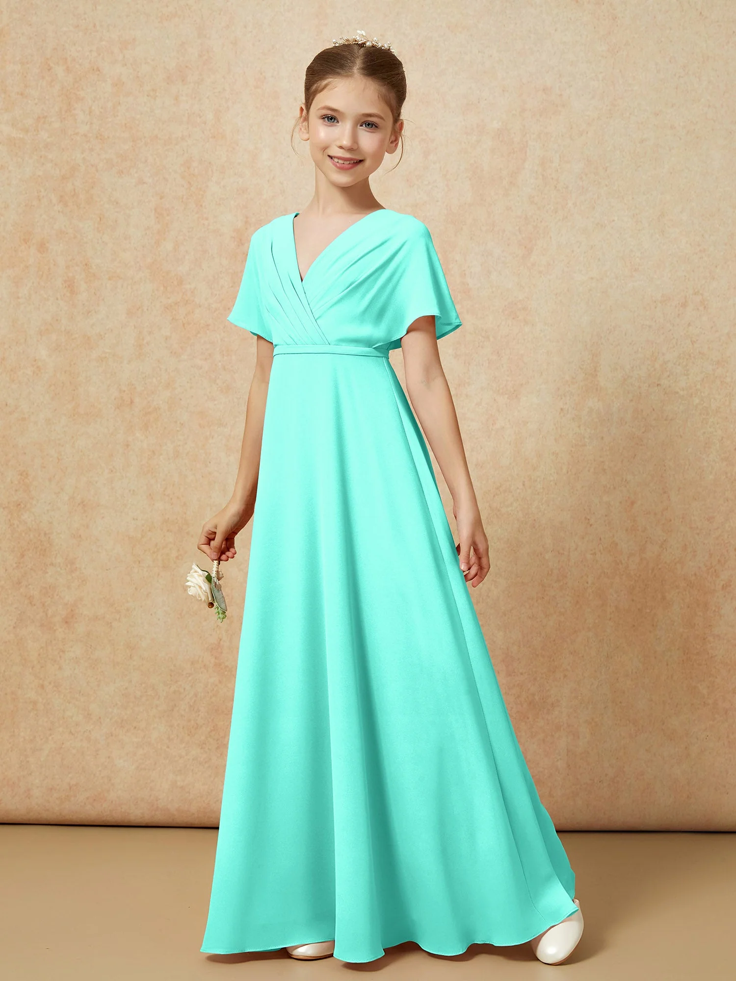 FlatterÀrmel A-Linie Chiffon Junge Brautjungfernkleider Spa - Image 6
