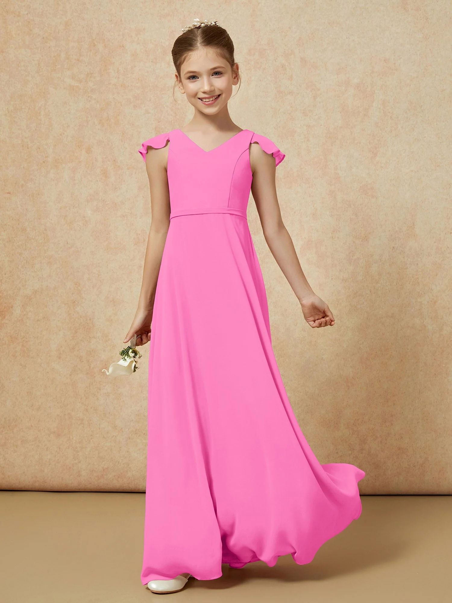 Flatterärmel Chiffon A-Linie Junge Brautjungfernkleider Azalee - Image 3