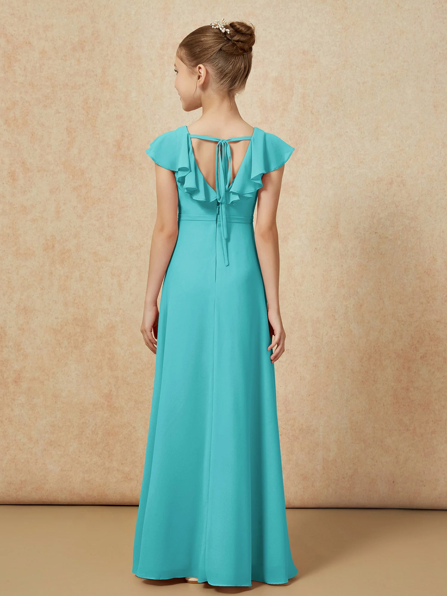 Flatterärmel Chiffon A-Linie Junge Brautjungfernkleider Jade - Image 2