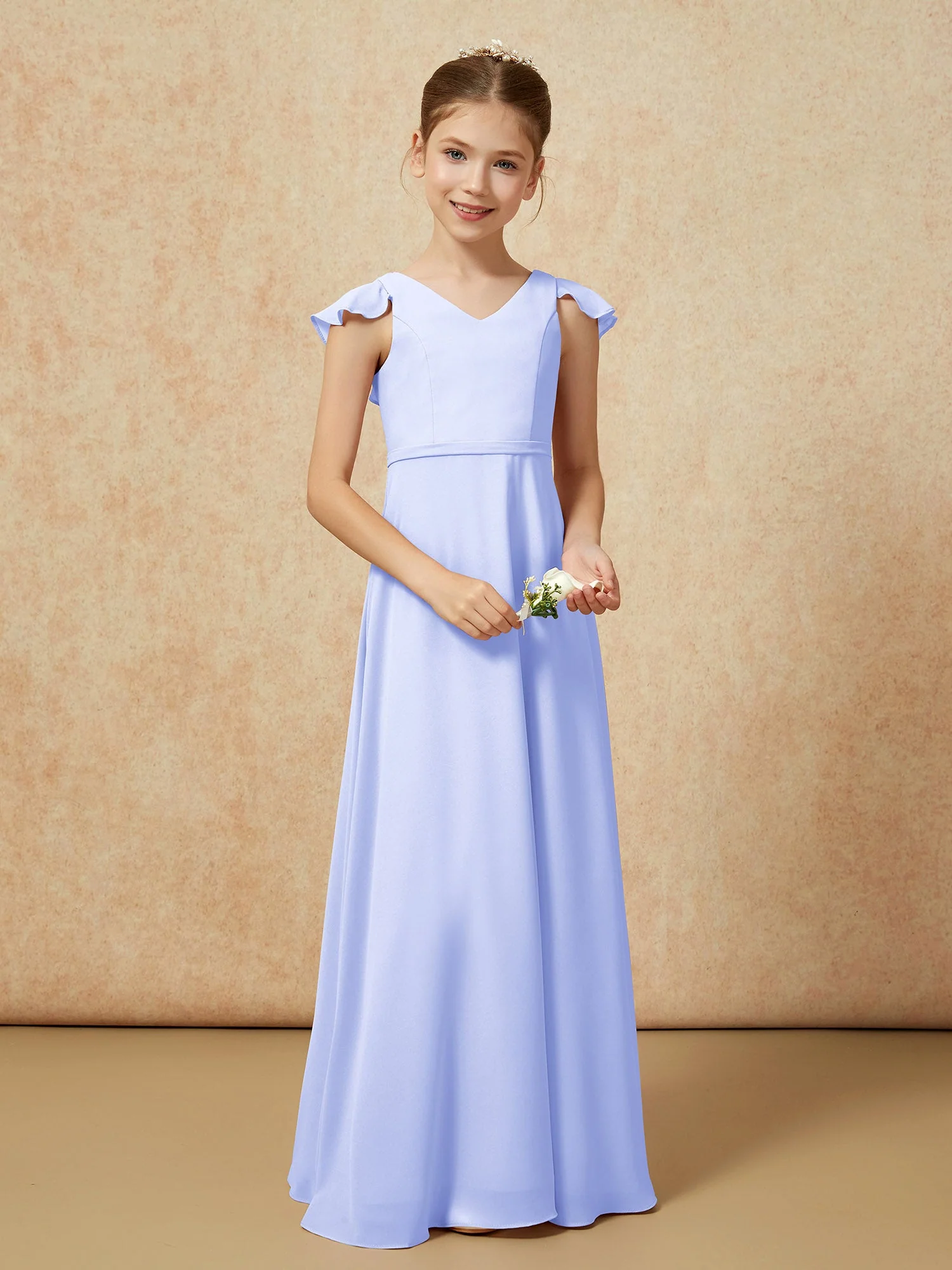 Flatterärmel Chiffon A-Linie Junge Brautjungfernkleider Lavendel - Image 5