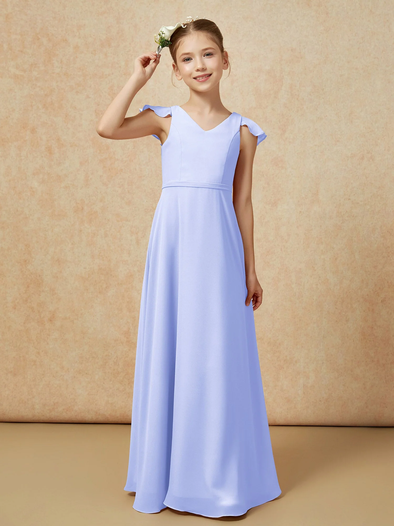 Flatterärmel Chiffon A-Linie Junge Brautjungfernkleider Lavendel - Image 6