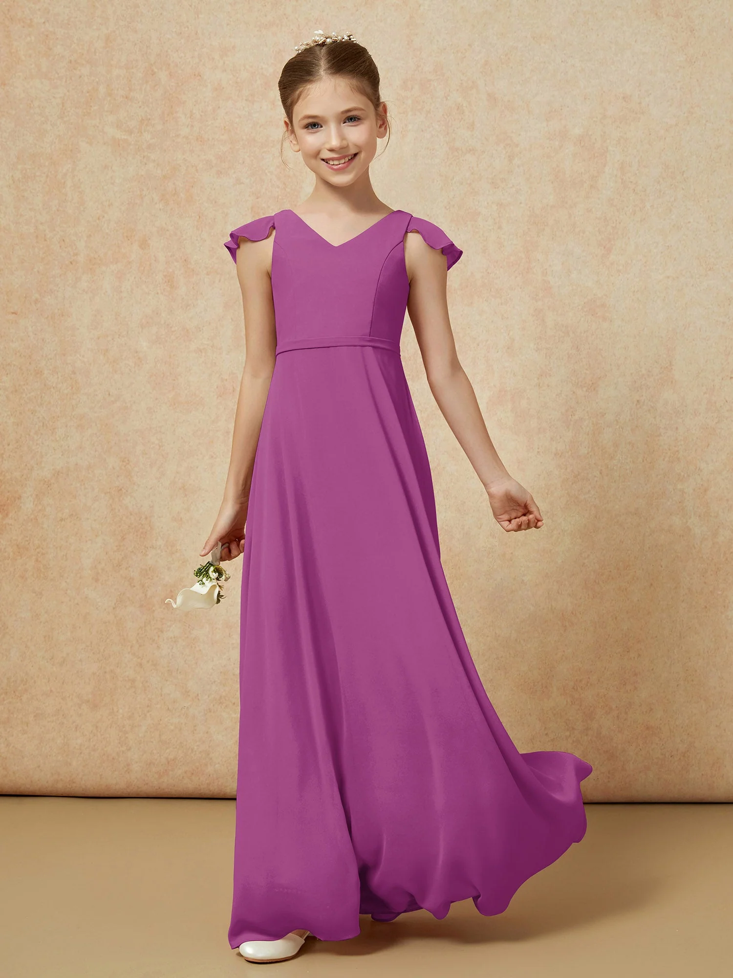Flatterärmel Chiffon A-Linie Junge Brautjungfernkleider Orchidee - Image 3