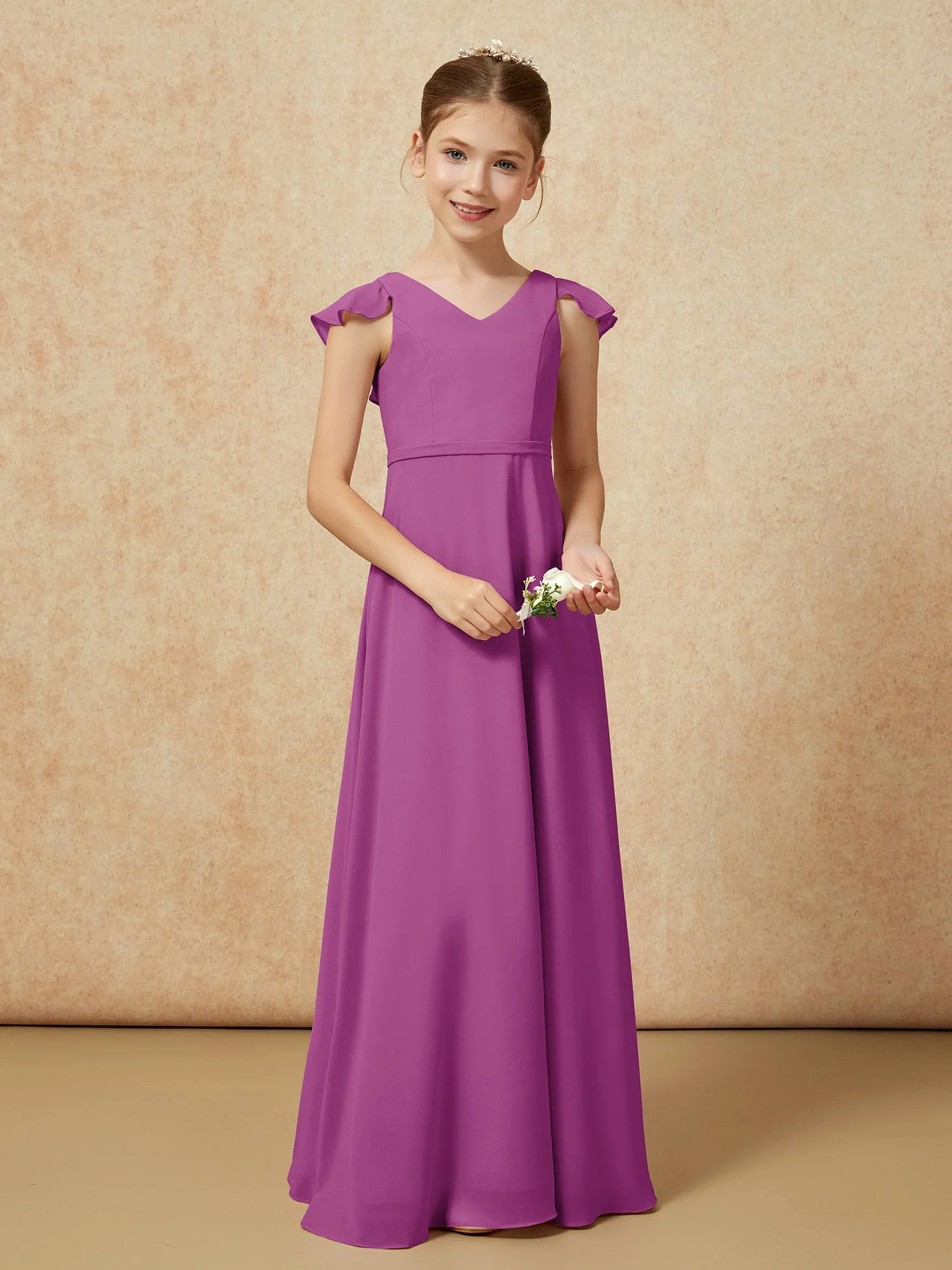 Flatterärmel Chiffon A-Linie Junge Brautjungfernkleider Orchidee - Image 5